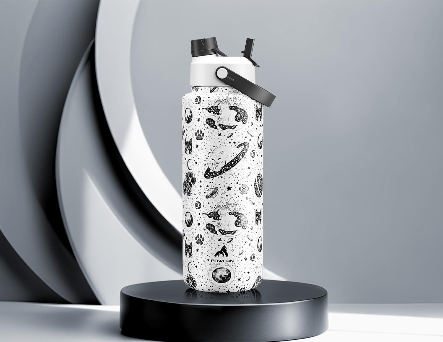 imagePOWCAN 40 oz Insulated Water Bottle with 2in1 Straw and Spout Lid Keep Cold 24H LeakProof BPAFree Double Wall Stainless Steel Water Bottle for Sports Gym Travel and School Be FreeOracle Kittens