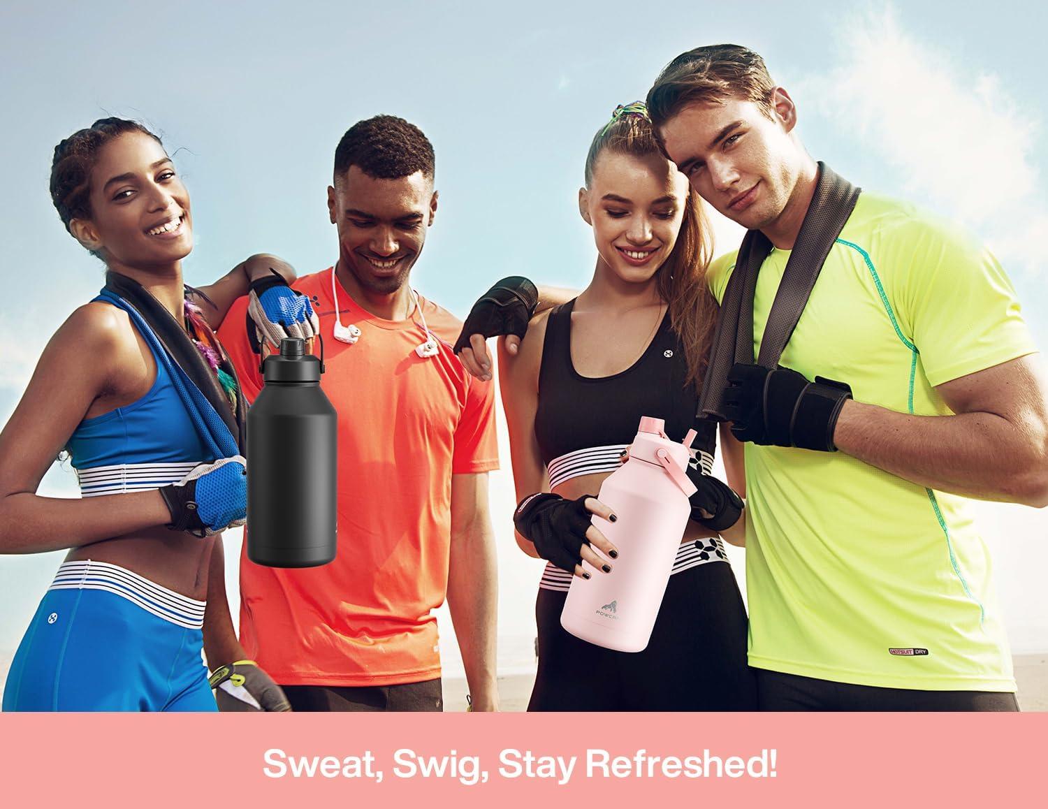 imagePOWCAN 40 oz Insulated Water Bottle with 2in1 Straw and Spout Lid Keep Cold 24H LeakProof BPAFree Double Wall Stainless Steel Water Bottle for Sports Gym Travel and School Be FreeCotton Candy