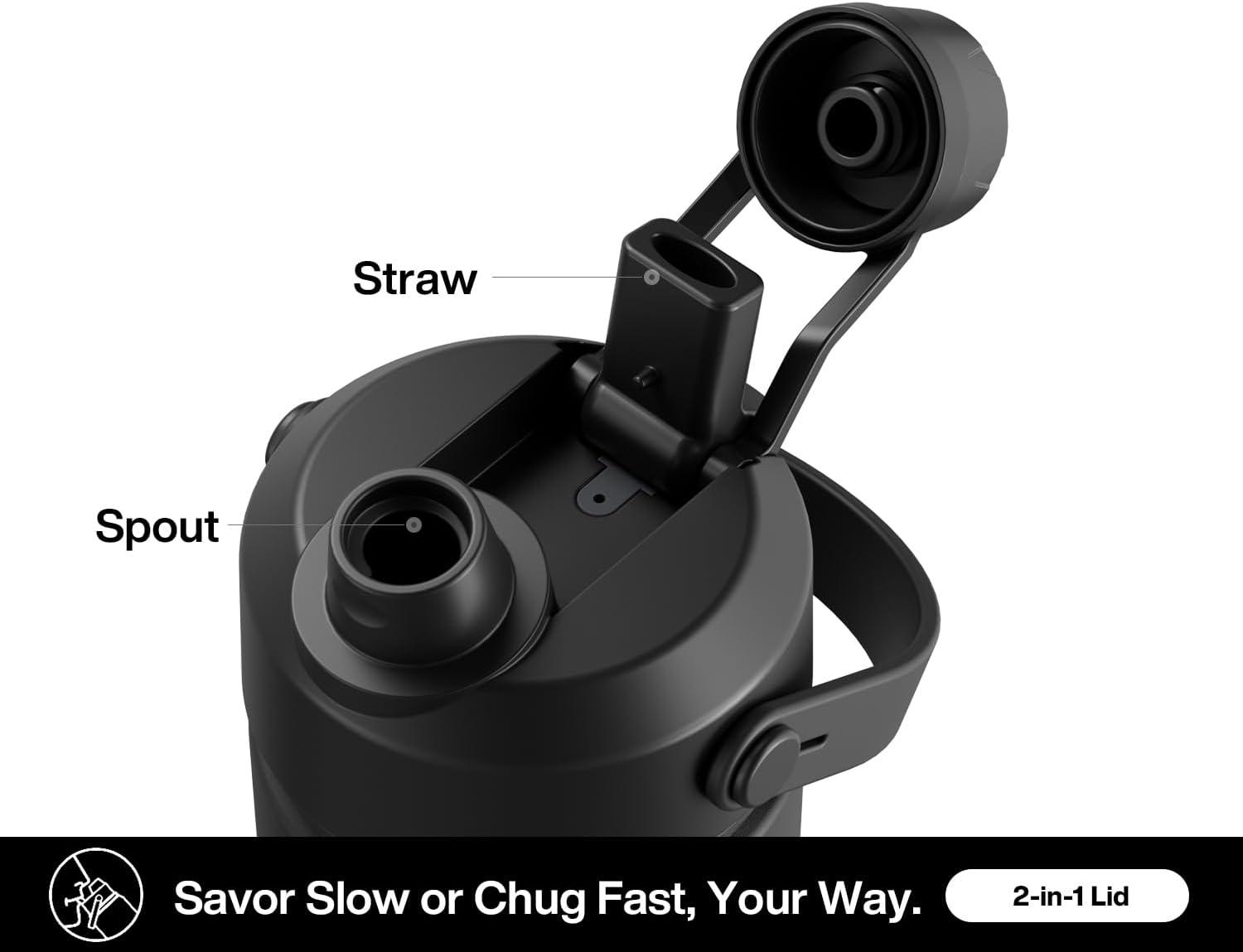 imagePOWCAN 40 oz Insulated Water Bottle with 2in1 Straw and Spout Lid Keep Cold 24H LeakProof BPAFree Double Wall Stainless Steel Water Bottle for Sports Gym Travel and School Be FreeNational Park  Black