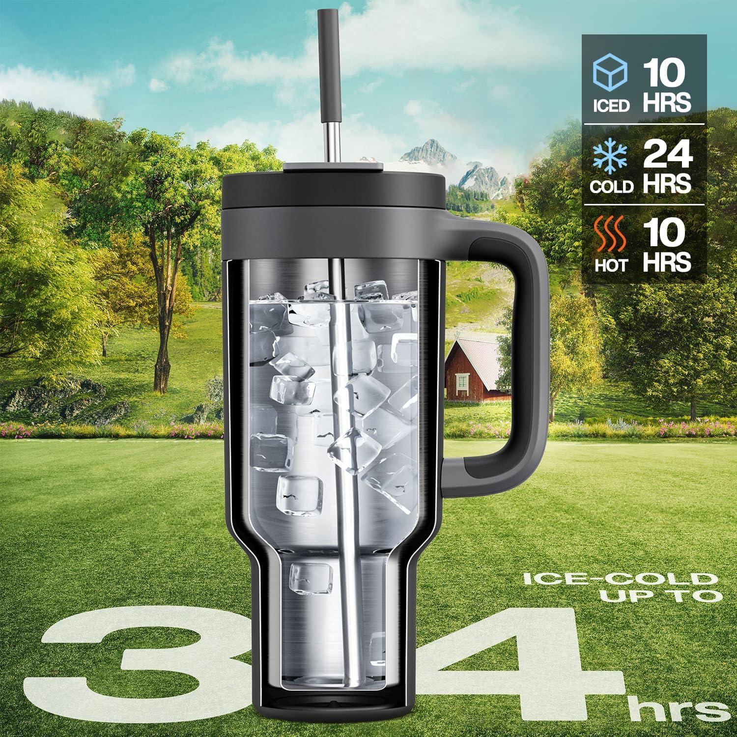 imagePOWCAN 40 oz Tumbler with Handle 2 Pack 2in1 Straw ampamp Sip Lid Leakproof Dishwasher Safe Insulated Stainless Steel Coffee Mug Keeps Cold for 34 Hours Fits in Car Cup HolderMight ampamp Passion