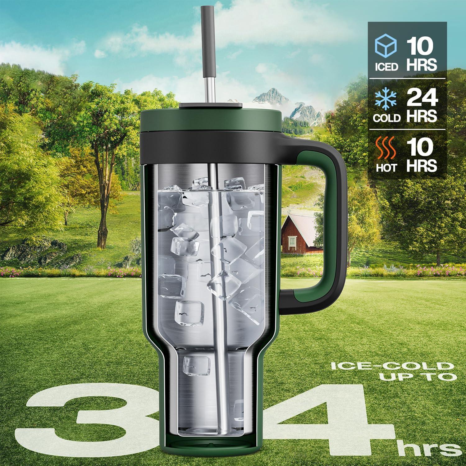 imagePOWCAN 40 oz Tumbler with Handle 2 Pack 2in1 Straw ampamp Sip Lid Leakproof Dishwasher Safe Insulated Stainless Steel Coffee Mug Keeps Cold for 34 Hours Fits in Car Cup HolderForest ampamp Barbie