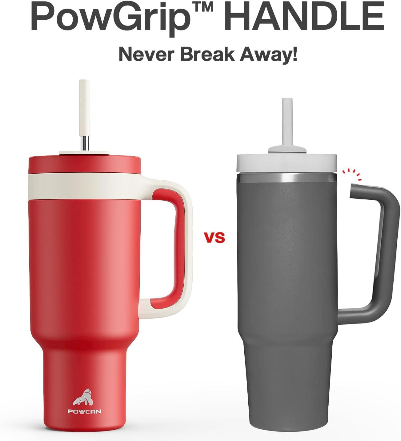 imagePOWCAN 40 oz Tumbler with Handle 2 Pack 2in1 Straw ampamp Sip Lid Leakproof Dishwasher Safe Insulated Stainless Steel Coffee Mug Keeps Cold for 34 Hours Fits in Car Cup HolderMight ampamp Passion