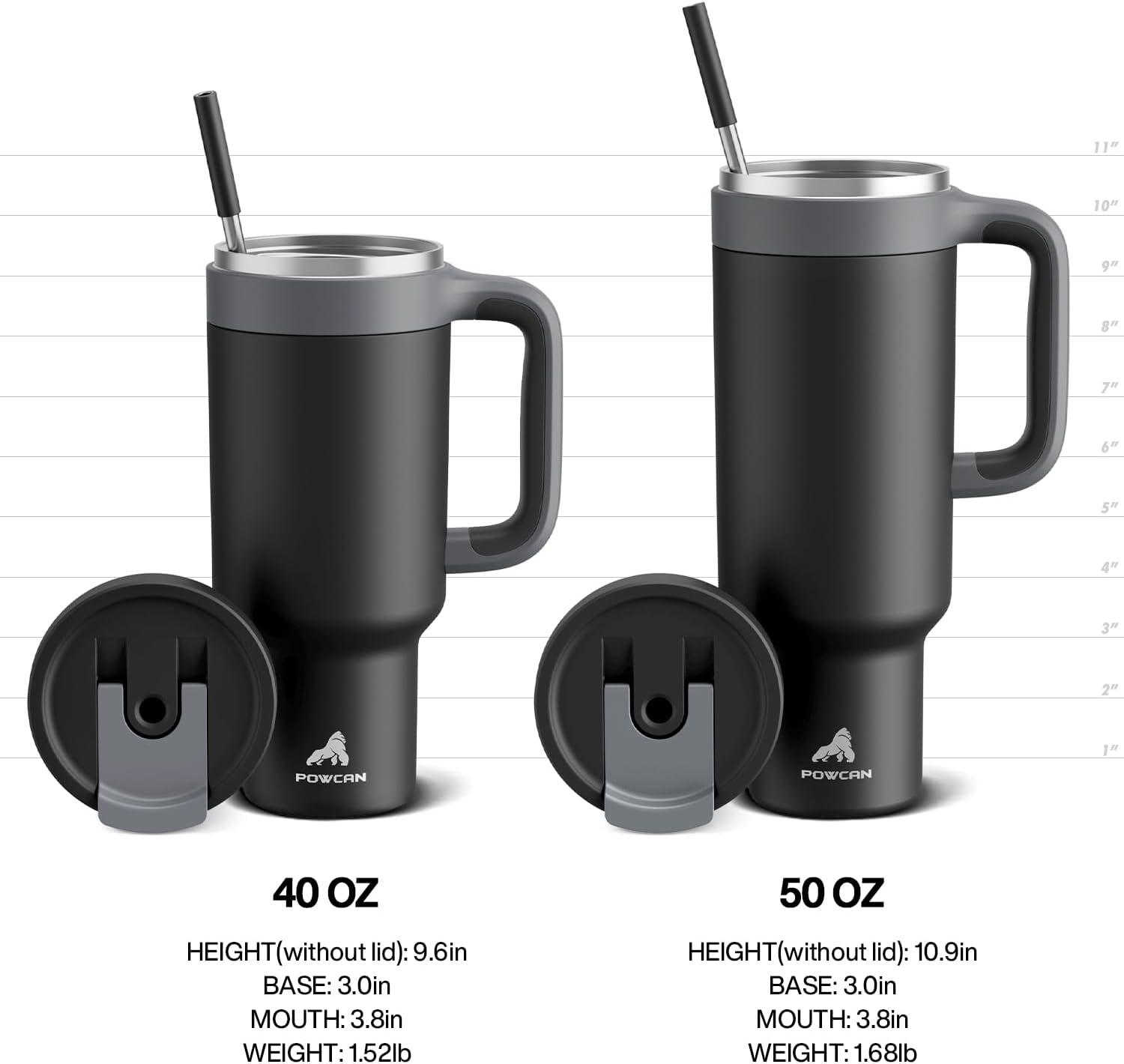 imagePOWCAN 40 oz Tumbler with Handle 2in1 Straw and Sip Lid Leakproof Dishwasher Safe Insulated Stainless Steel Travel Coffee Mug Keeps Cold for 34 Hours Fits in Car Cup Holder AgaveClouded Aspen