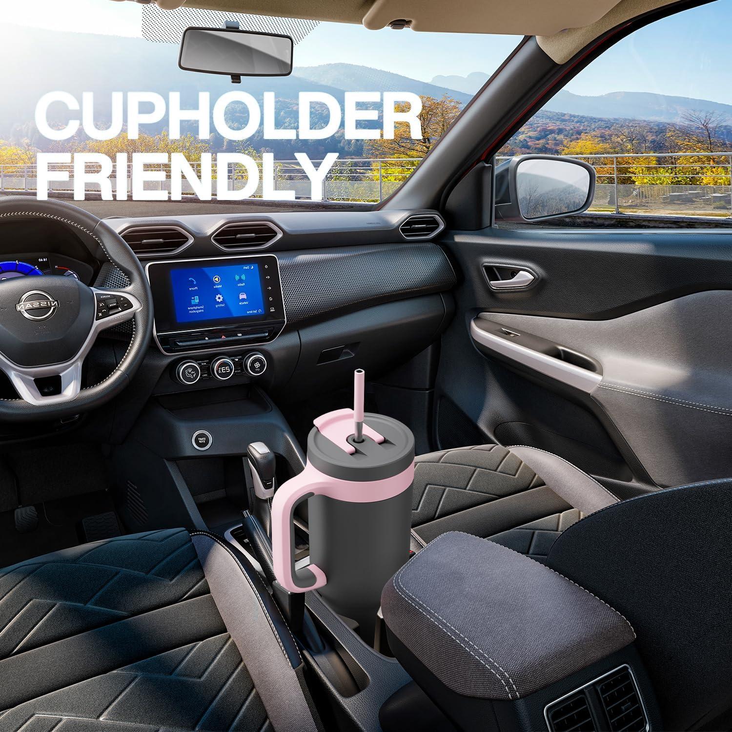 imagePOWCAN 40 oz Tumbler with Handle 2in1 Straw and Sip Lid Leakproof Dishwasher Safe Insulated Stainless Steel Travel Coffee Mug Keeps Cold for 34 Hours Fits in Car Cup Holder AgaveRebellion