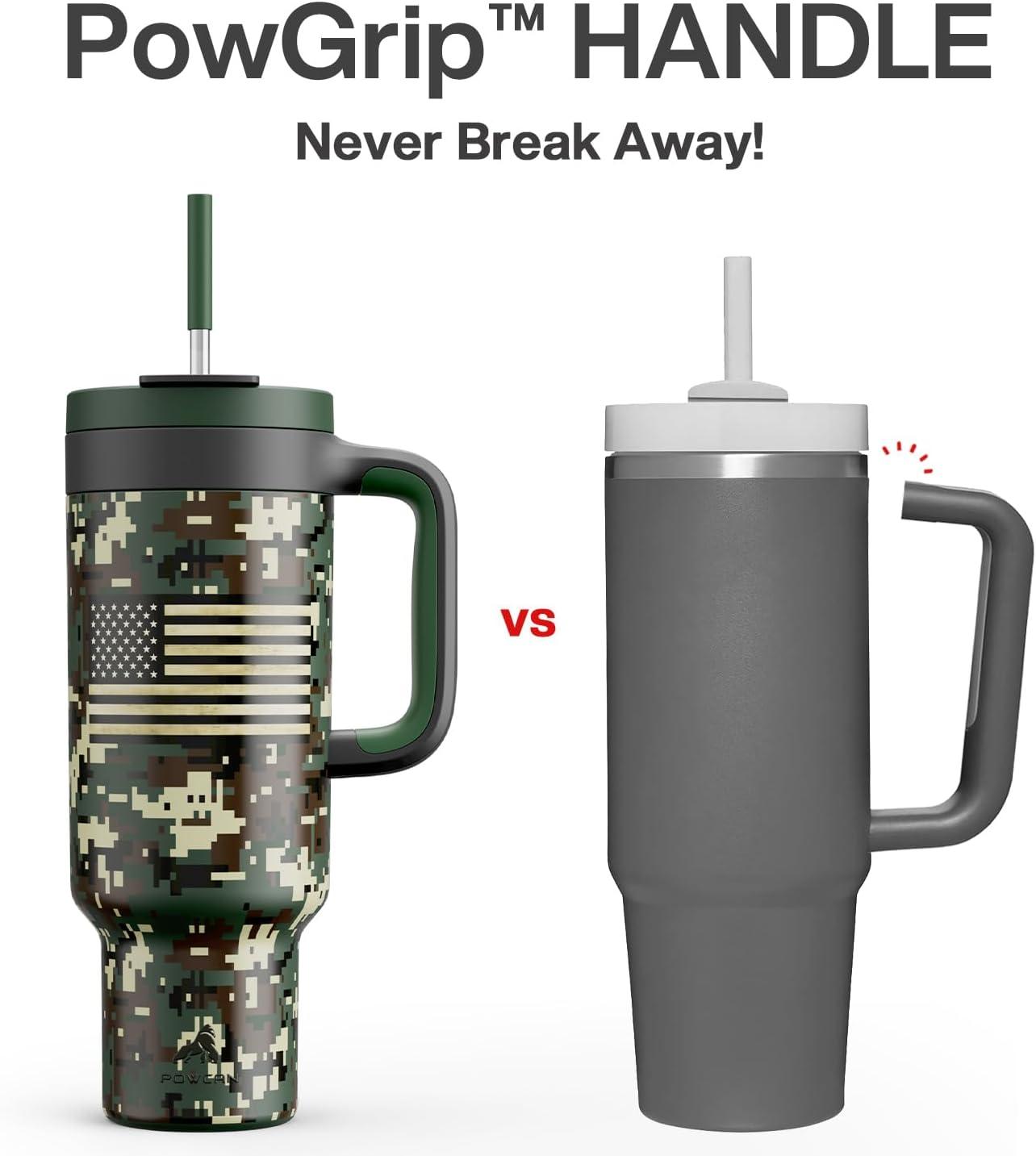imagePOWCAN 40 oz Tumbler with Handle 2in1 Straw and Sip Lid Leakproof Dishwasher Safe Insulated Stainless Steel Travel Coffee Mug Keeps Cold for 34 Hours Fits in Car Cup Holder AgaveWoodland Flag