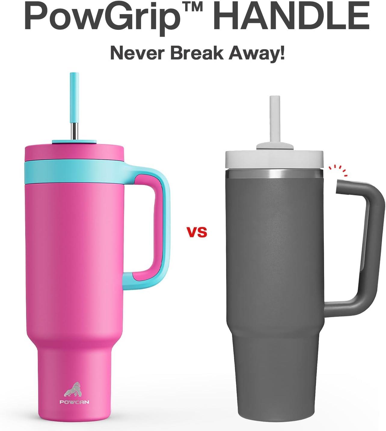 imagePOWCAN 40 oz Tumbler with Handle 2in1 Straw and Sip Lid Leakproof Dishwasher Safe Insulated Stainless Steel Travel Coffee Mug Keeps Cold for 34 Hours Fits in Car Cup Holder AgaveBarbie