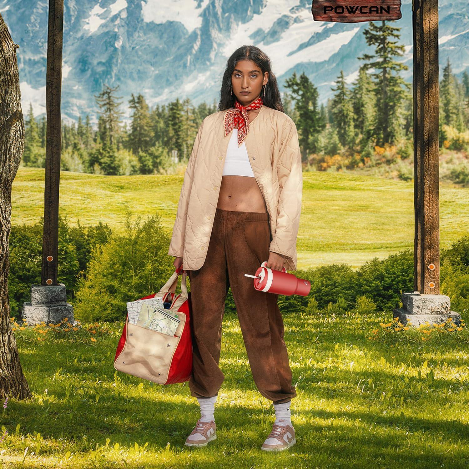 imagePOWCAN 40 oz Tumbler with Handle 2in1 Straw and Sip Lid Leakproof Dishwasher Safe Insulated Stainless Steel Travel Coffee Mug Keeps Cold for 34 Hours Fits in Car Cup Holder AgavePassion