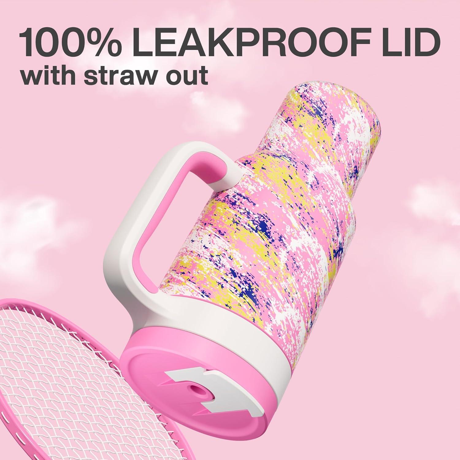 imagePOWCAN 40 oz Tumbler with Handle 2in1 Straw and Sip Lid Leakproof Dishwasher Safe Insulated Stainless Steel Travel Coffee Mug Keeps Cold for 34 Hours Fits in Car Cup Holder AgavePink Ladies