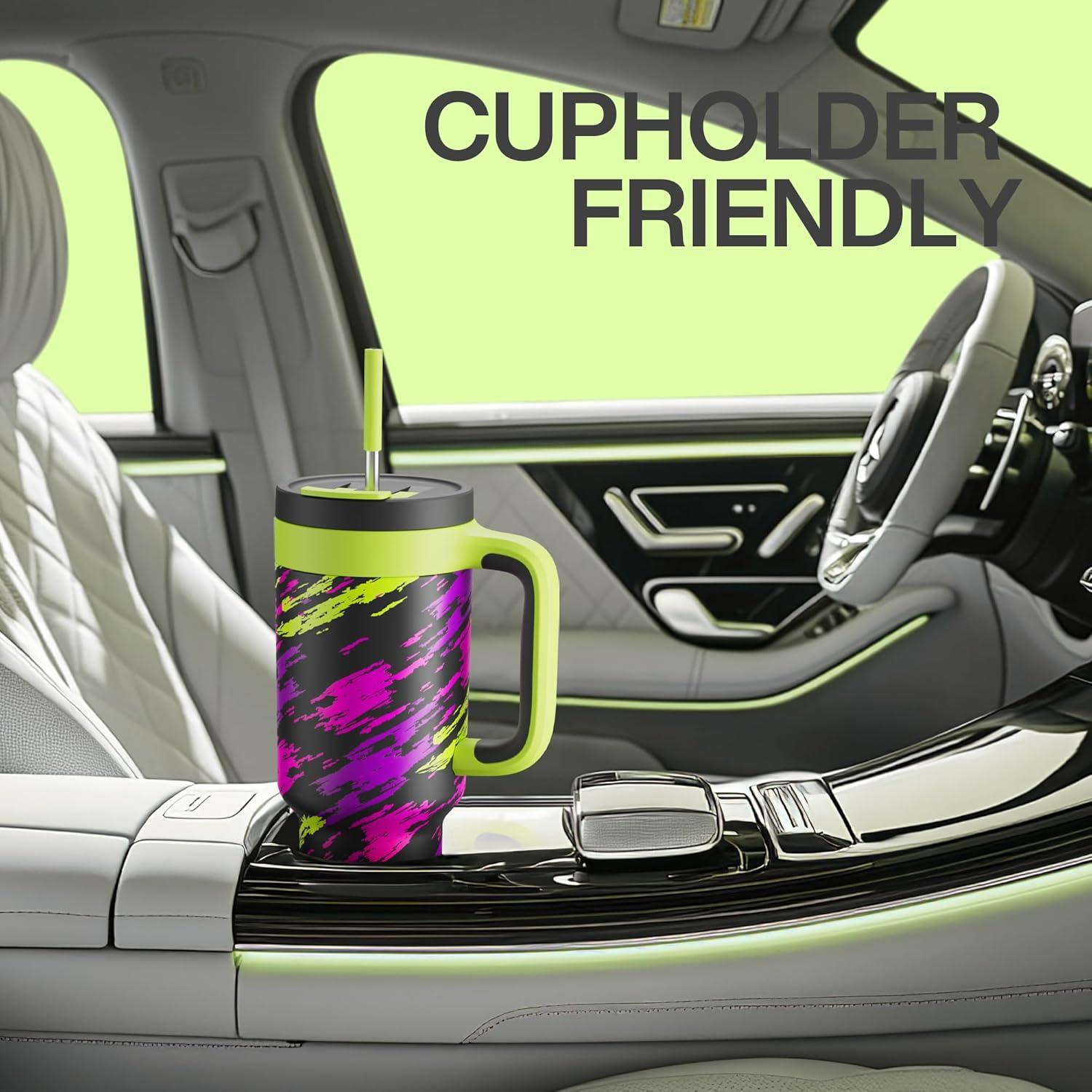 imagePOWCAN 40 oz Tumbler with Handle 2in1 Straw and Sip Lid Leakproof Dishwasher Safe Insulated Stainless Steel Travel Coffee Mug Keeps Cold for 34 Hours Fits in Car Cup Holder AgaveFurious Fast