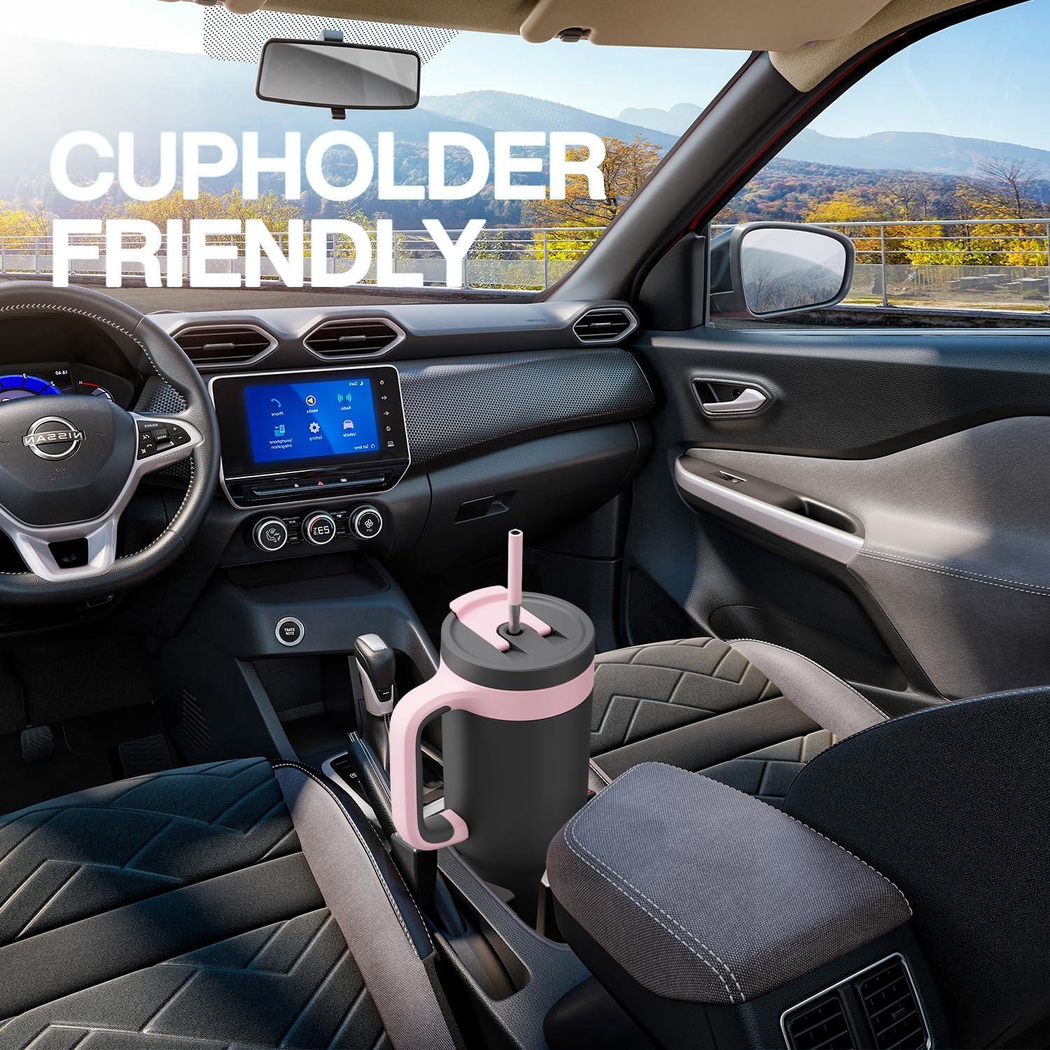 imagePOWCAN 40 oz Tumbler with Handle 2in1 Straw and Sip Lid Leakproof Dishwasher Safe Insulated Stainless Steel Travel Coffee Mug Keeps Cold for 34 Hours Fits in Car Cup Holder AgavePassion