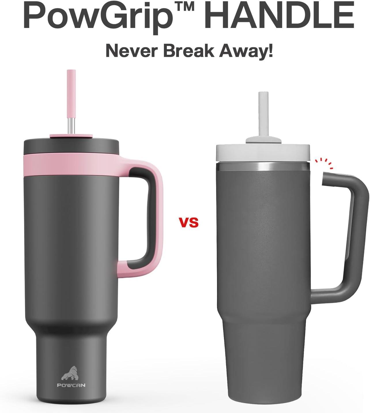 imagePOWCAN 40 oz Tumbler with Handle 2in1 Straw and Sip Lid Leakproof Dishwasher Safe Insulated Stainless Steel Travel Coffee Mug Keeps Cold for 34 Hours Fits in Car Cup Holder AgaveRebellion