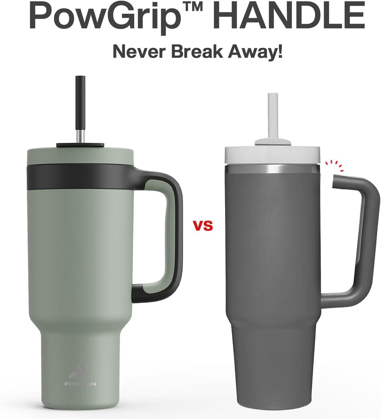 imagePOWCAN 40 oz Tumbler with Handle 2in1 Straw and Sip Lid Leakproof Dishwasher Safe Insulated Stainless Steel Travel Coffee Mug Keeps Cold for 34 Hours Fits in Car Cup Holder AgaveAgave