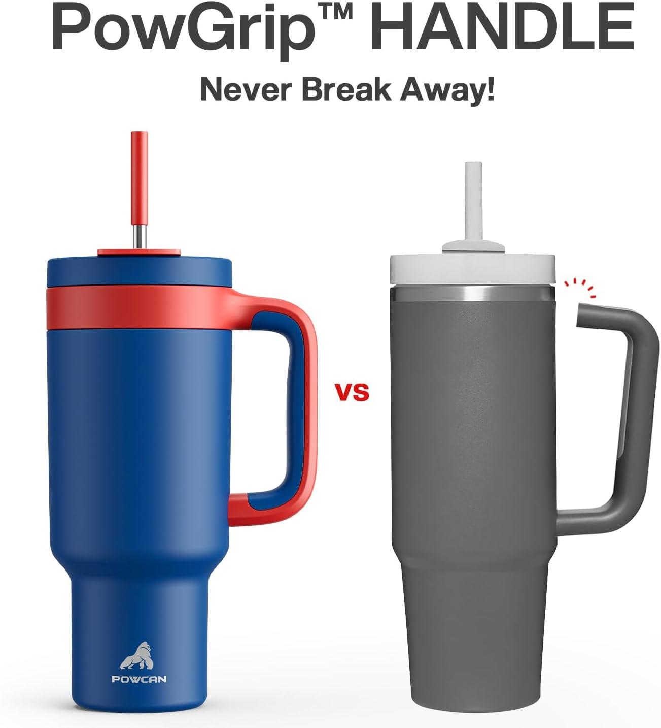 imagePOWCAN 40 oz Tumbler with Handle 2in1 Straw and Sip Lid Leakproof Dishwasher Safe Insulated Stainless Steel Travel Coffee Mug Keeps Cold for 34 Hours Fits in Car Cup Holder AgaveHeroic