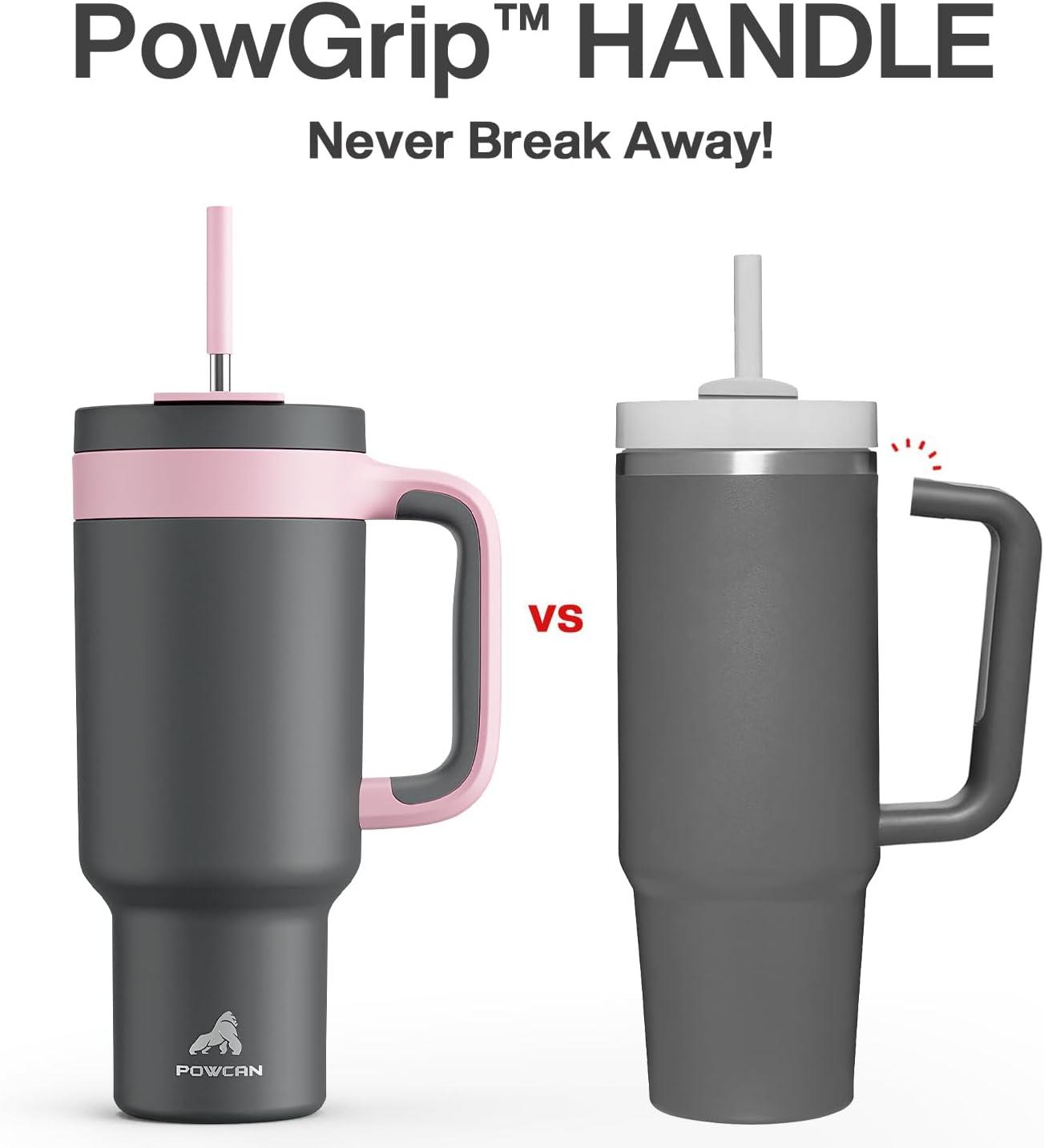 imagePOWCAN 40 oz Tumbler with Handle 2in1 Straw and Sip Lid Leakproof Dishwasher Safe Insulated Stainless Steel Travel Coffee Mug Keeps Cold for 34 Hours Fits in Car Cup Holder AgaveRebellion