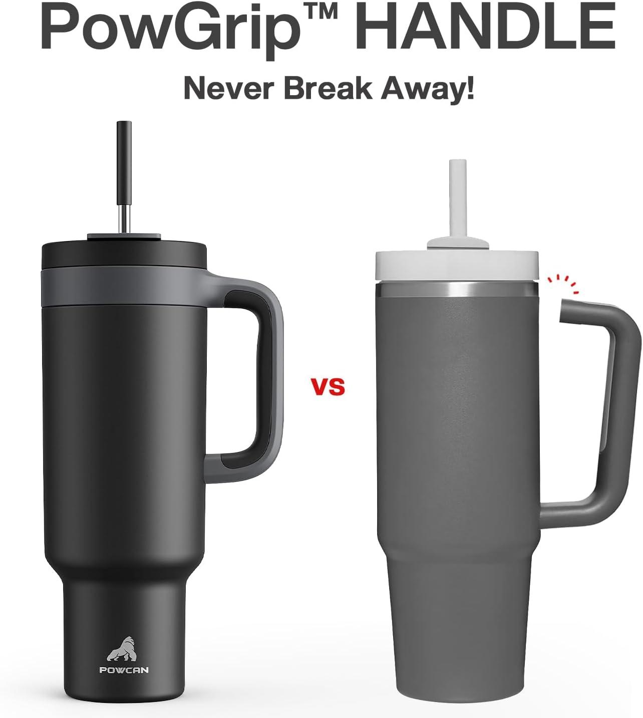 imagePOWCAN 40 oz Tumbler with Handle 2in1 Straw and Sip Lid Leakproof Dishwasher Safe Insulated Stainless Steel Travel Coffee Mug Keeps Cold for 34 Hours Fits in Car Cup Holder AgaveMidnight