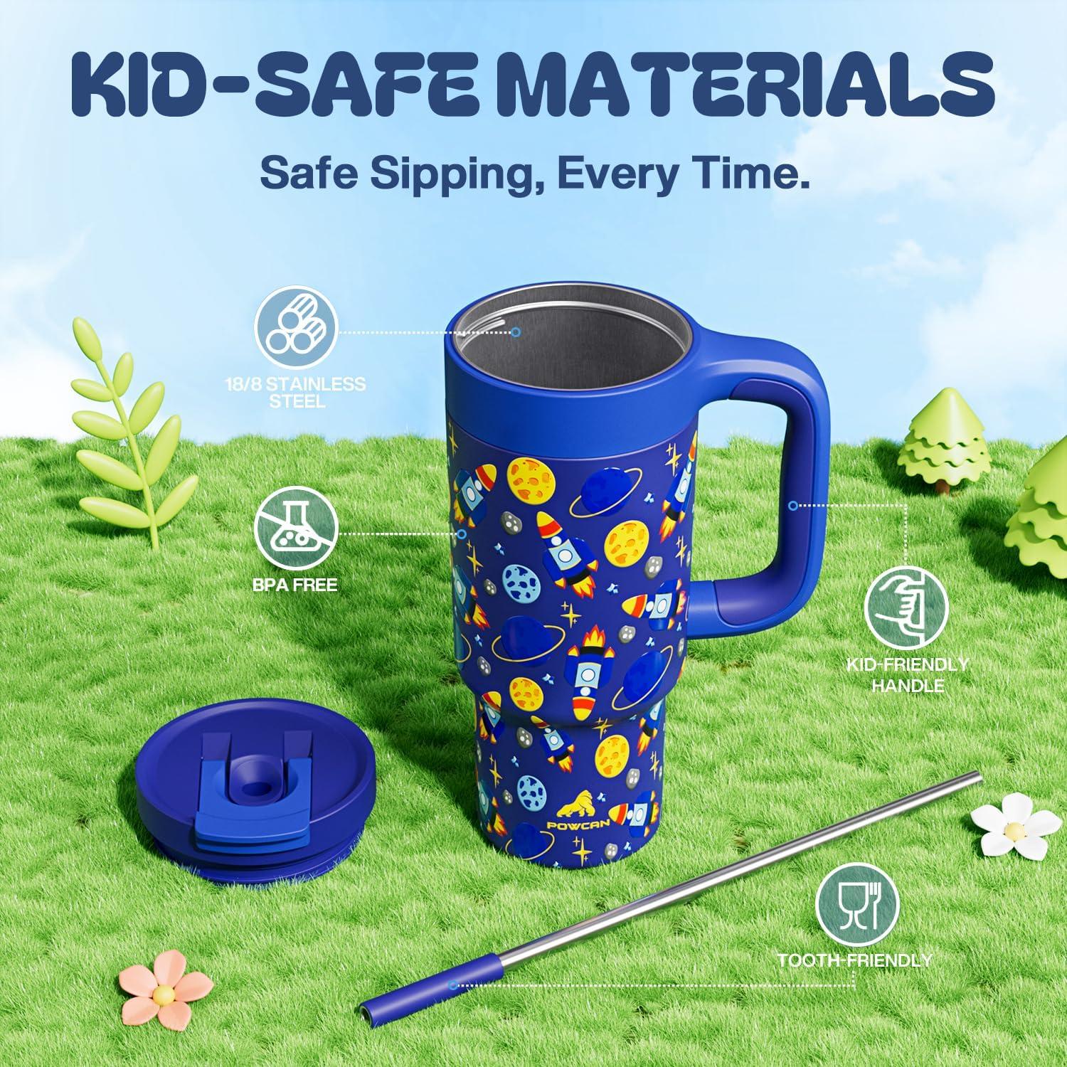 imagePOWCAN 40 oz Tumbler with Handle 2in1 Straw and Sip Lid Leakproof Dishwasher Safe Insulated Stainless Steel Travel Coffee Mug Keeps Cold for 34 Hours Fits in Car Cup Holder AgaveSpace Rocket