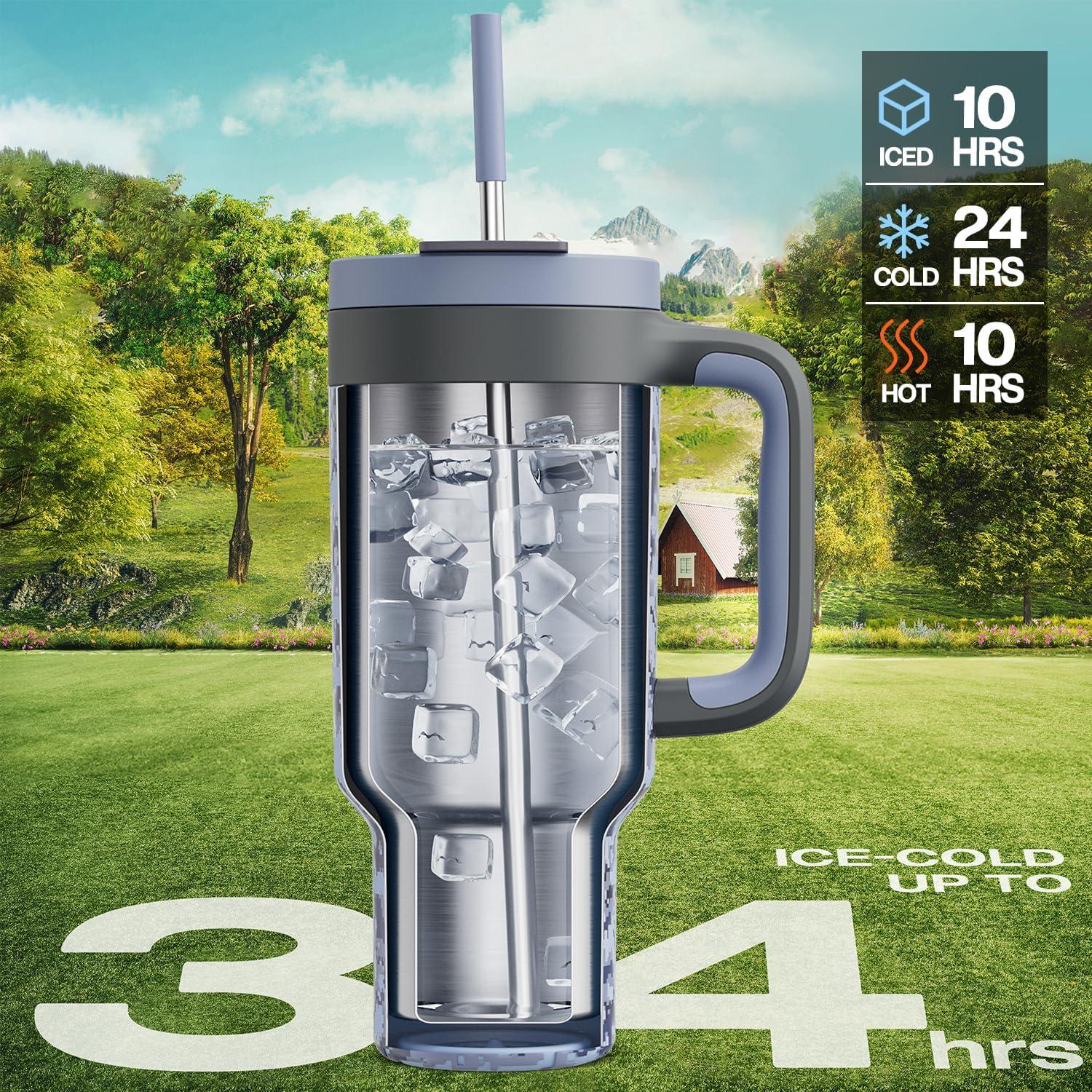 imagePOWCAN 40 oz Tumbler with Handle 2in1 Straw and Sip Lid Leakproof Dishwasher Safe Insulated Stainless Steel Travel Coffee Mug Keeps Cold for 34 Hours Fits in Car Cup Holder AgaveNavy Digital