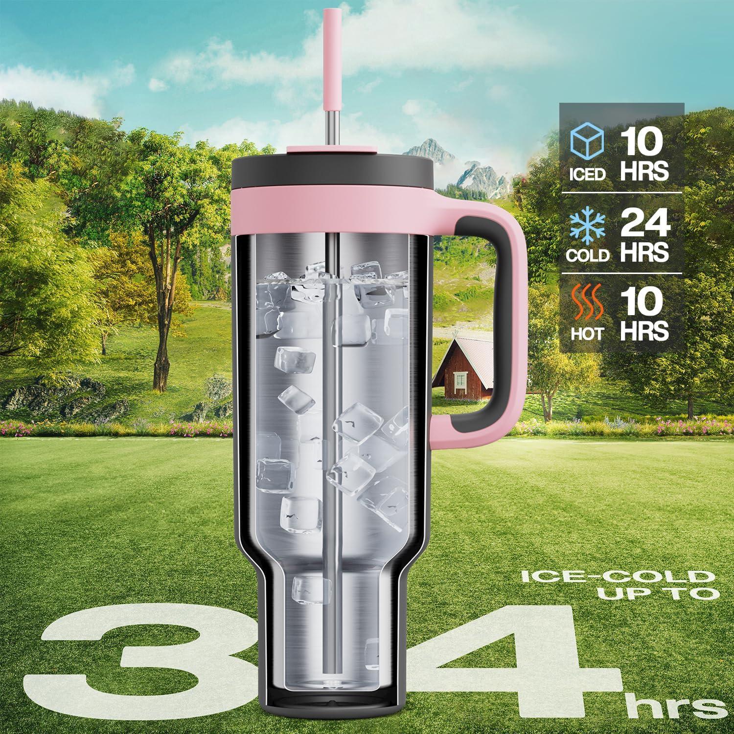 imagePOWCAN 40 oz Tumbler with Handle 2in1 Straw and Sip Lid Leakproof Dishwasher Safe Insulated Stainless Steel Travel Coffee Mug Keeps Cold for 34 Hours Fits in Car Cup Holder AgaveRebellion