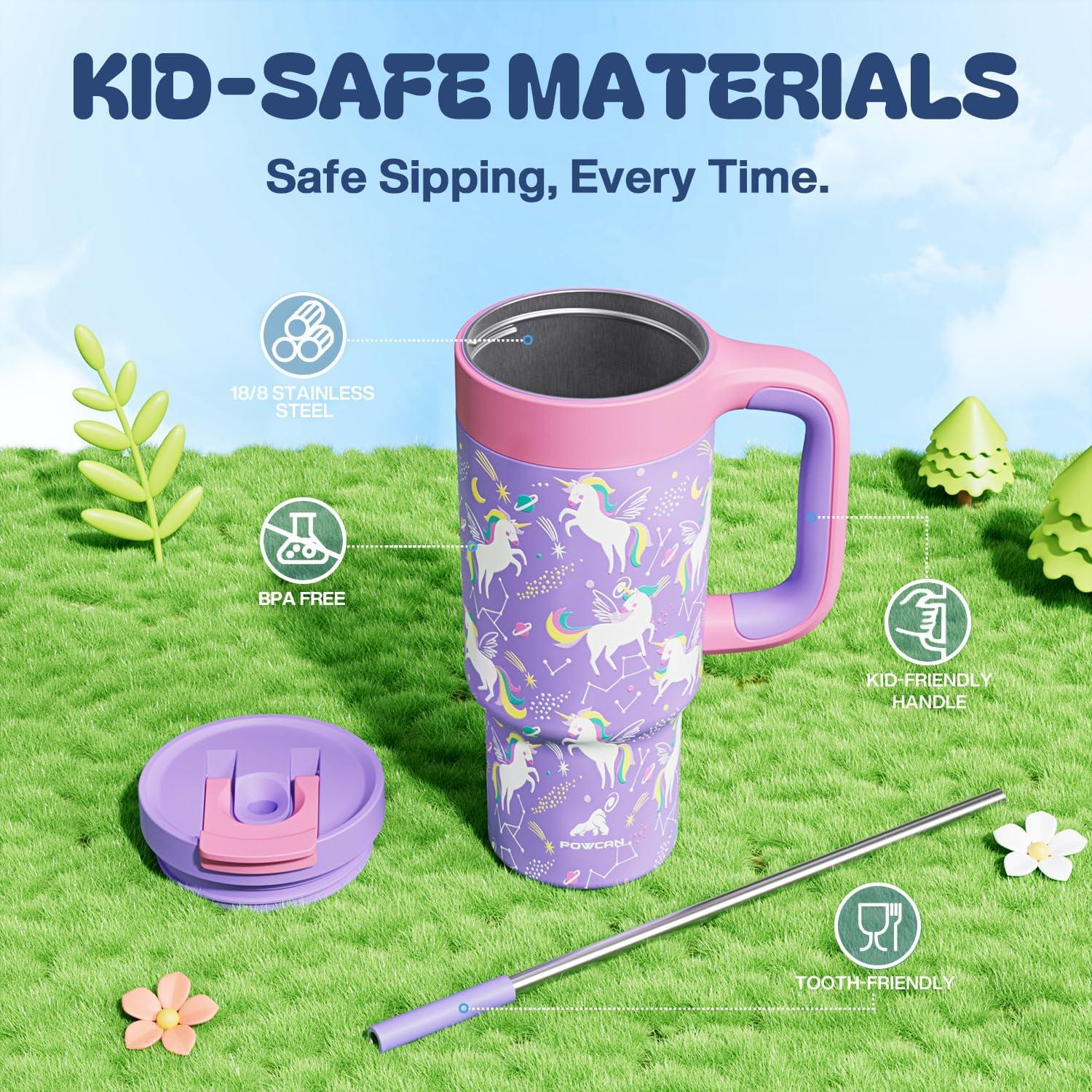 imagePOWCAN 40 oz Tumbler with Handle 2in1 Straw and Sip Lid Leakproof Dishwasher Safe Insulated Stainless Steel Travel Coffee Mug Keeps Cold for 34 Hours Fits in Car Cup Holder AgaveStarlight Unicorn