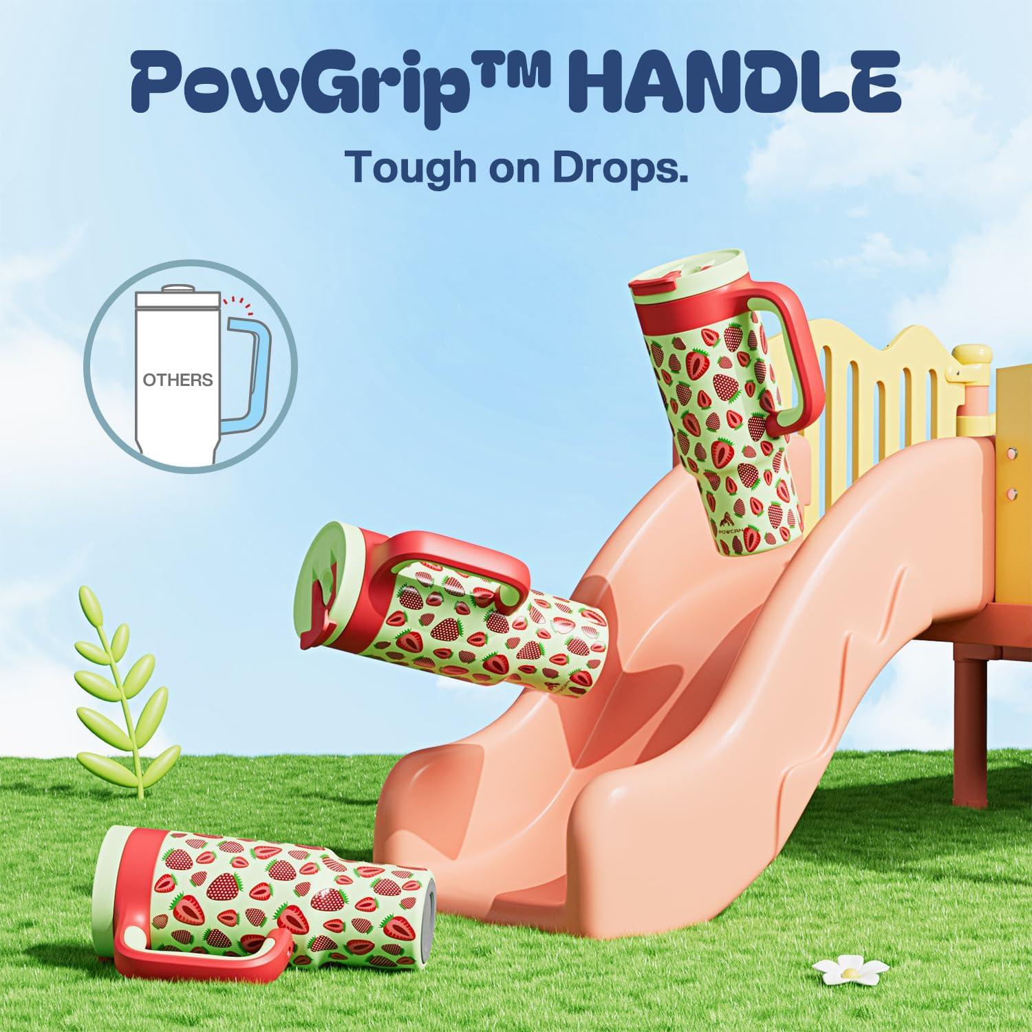 imagePOWCAN 40 oz Tumbler with Handle 2in1 Straw and Sip Lid Leakproof Dishwasher Safe Insulated Stainless Steel Travel Coffee Mug Keeps Cold for 34 Hours Fits in Car Cup Holder AgaveStrawberry Pop