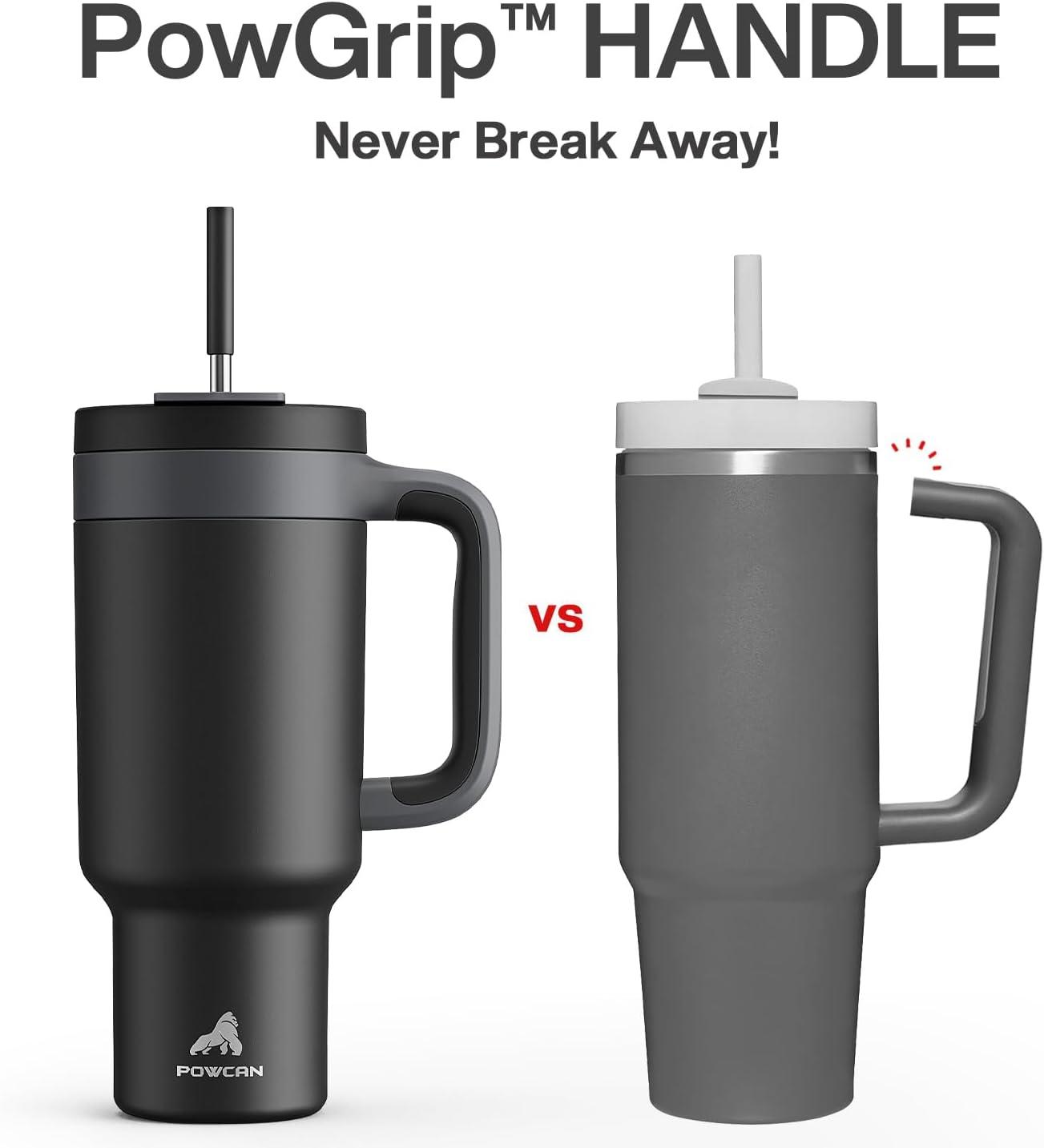 imagePOWCAN 40 oz Tumbler with Handle 2in1 Straw and Sip Lid Leakproof Dishwasher Safe Insulated Stainless Steel Travel Coffee Mug Keeps Cold for 34 Hours Fits in Car Cup Holder AgaveMidnight