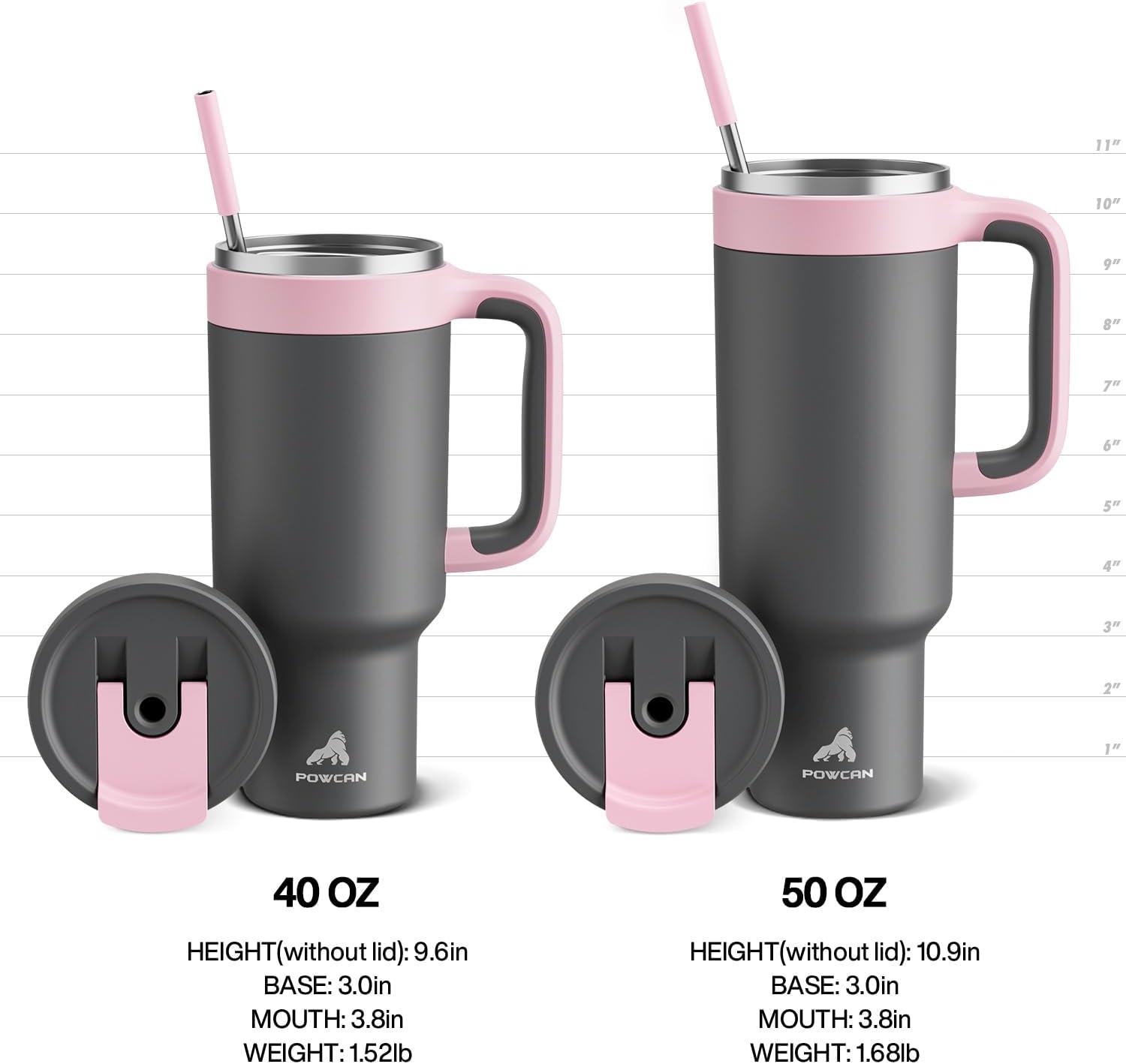 imagePOWCAN 40 oz Tumbler with Handle 2in1 Straw and Sip Lid Leakproof Dishwasher Safe Insulated Stainless Steel Travel Coffee Mug Keeps Cold for 34 Hours Fits in Car Cup Holder AgaveRebellion