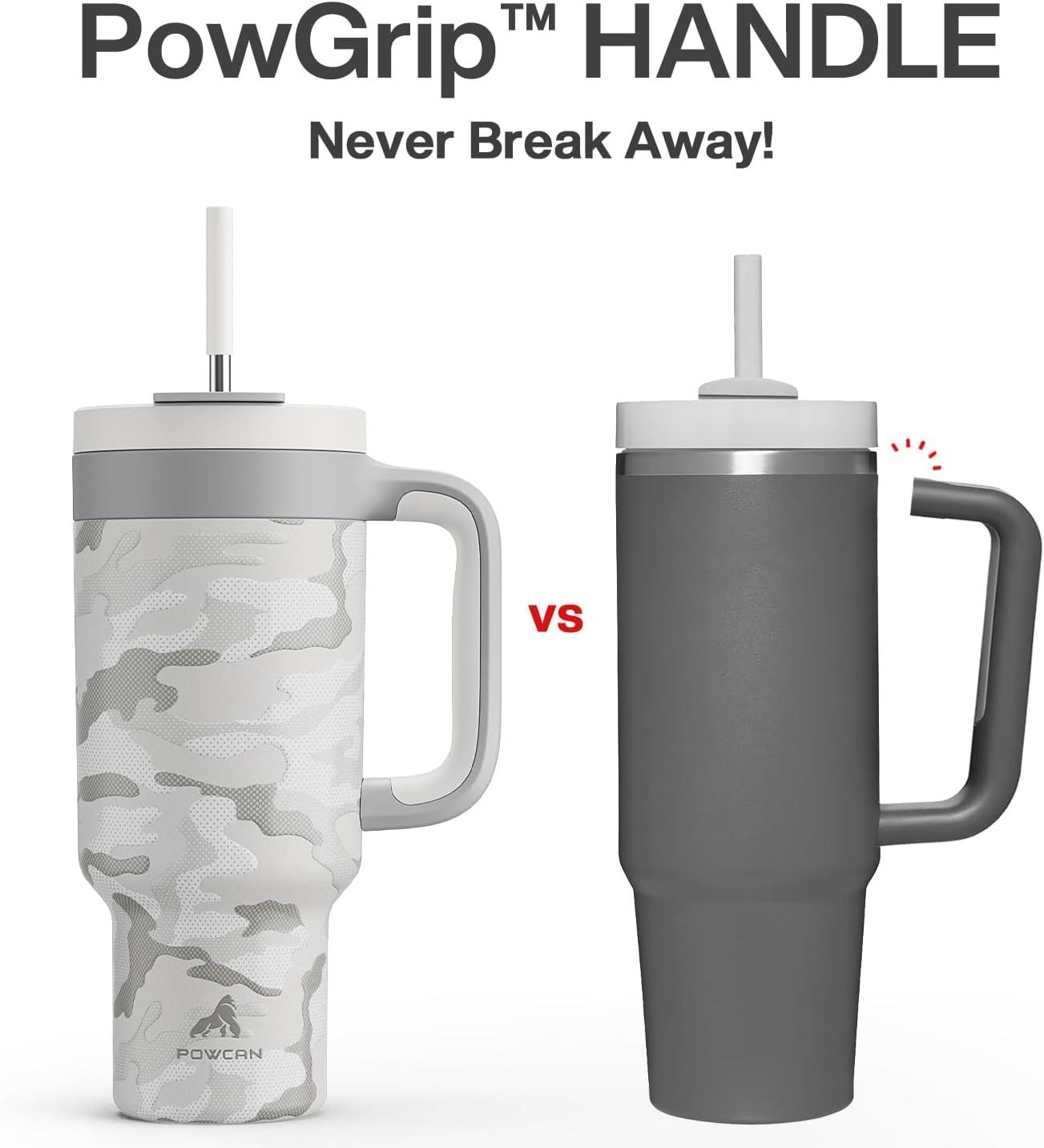 imagePOWCAN 40 oz Tumbler with Handle 2in1 Straw and Sip Lid Leakproof Dishwasher Safe Insulated Stainless Steel Travel Coffee Mug Keeps Cold for 34 Hours Fits in Car Cup Holder AgaveClouded Aspen
