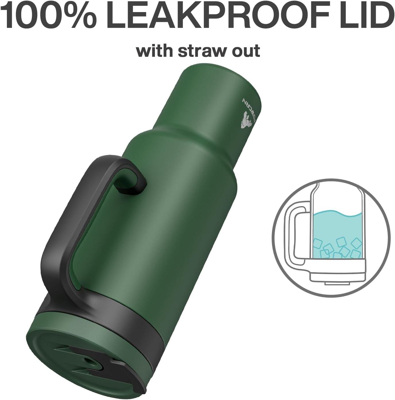 imagePOWCAN 40 oz Tumbler with Handle 2in1 Straw and Sip Lid Leakproof Dishwasher Safe Insulated Stainless Steel Travel Coffee Mug Keeps Cold for 34 Hours Fits in Car Cup Holder AgaveForest