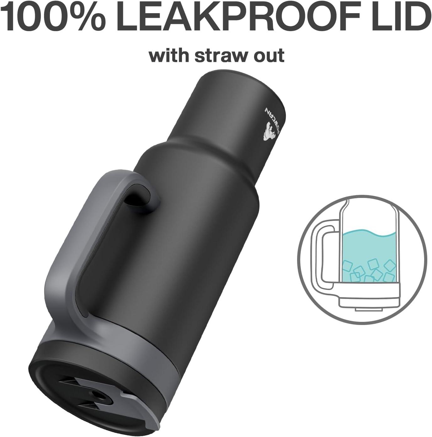 imagePOWCAN 40 oz Tumbler with Handle 2in1 Straw and Sip Lid Leakproof Dishwasher Safe Insulated Stainless Steel Travel Coffee Mug Keeps Cold for 34 Hours Fits in Car Cup Holder AgaveMidnight