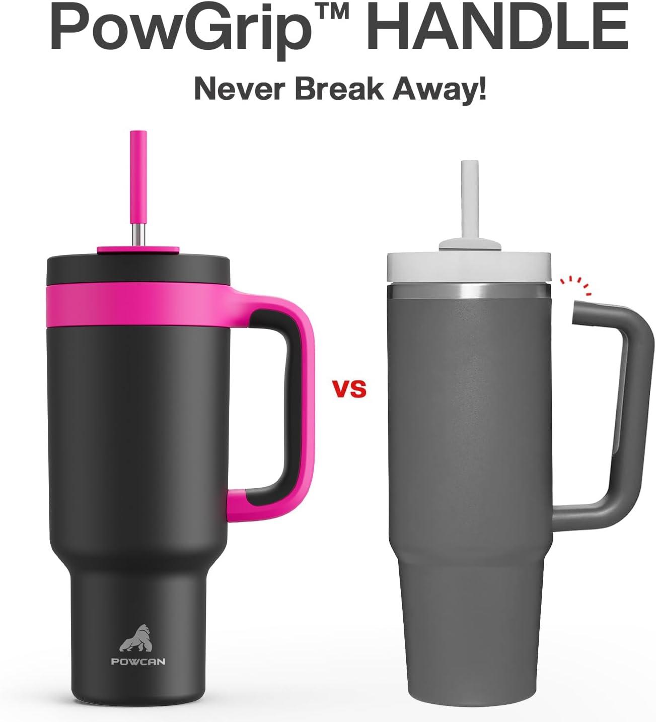 imagePOWCAN 40 oz Tumbler with Handle 2in1 Straw and Sip Lid Leakproof Dishwasher Safe Insulated Stainless Steel Travel Coffee Mug Keeps Cold for 34 Hours Fits in Car Cup Holder AgaveBerry