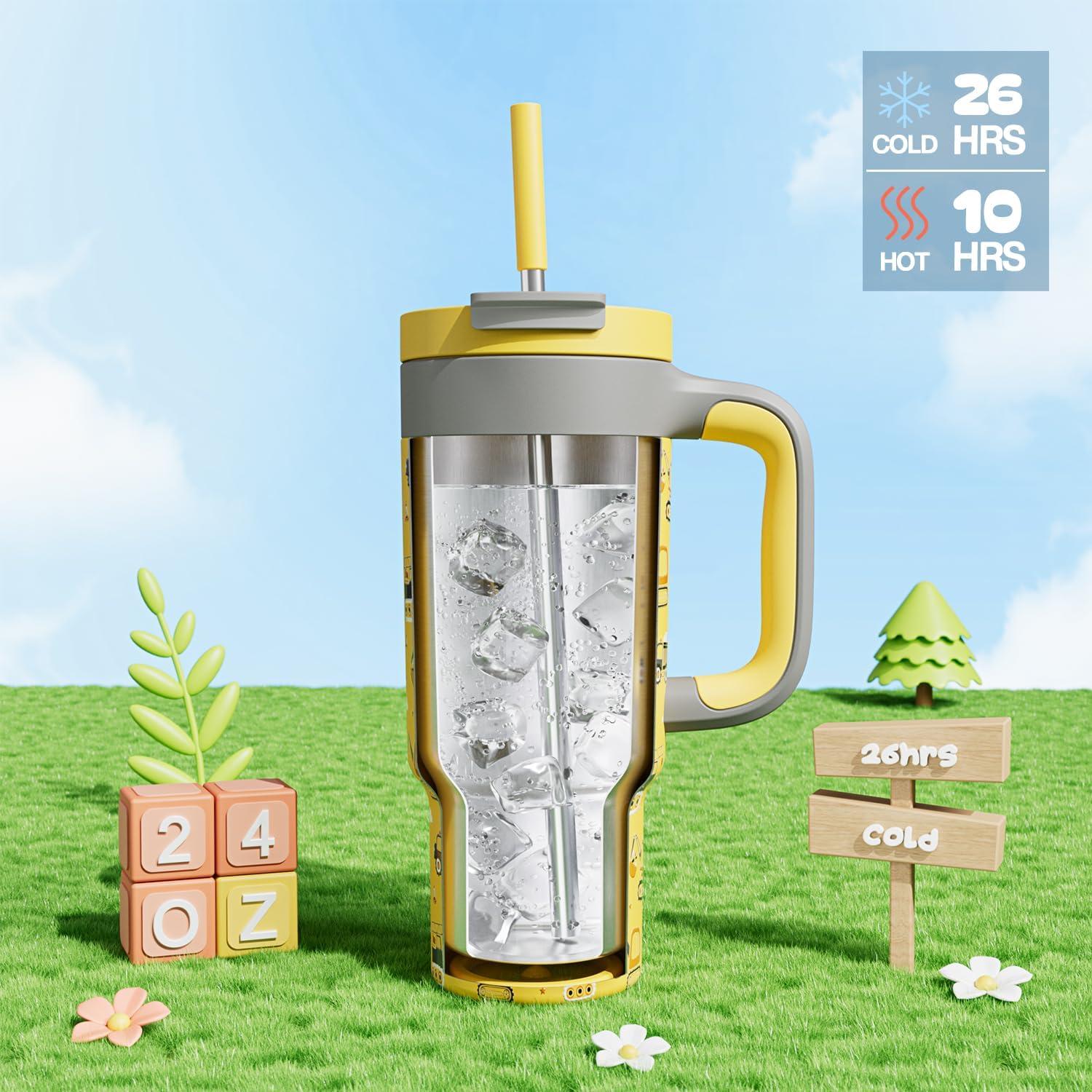 imagePOWCAN 40 oz Tumbler with Handle 2in1 Straw and Sip Lid Leakproof Dishwasher Safe Insulated Stainless Steel Travel Coffee Mug Keeps Cold for 34 Hours Fits in Car Cup Holder AgaveDig It Up