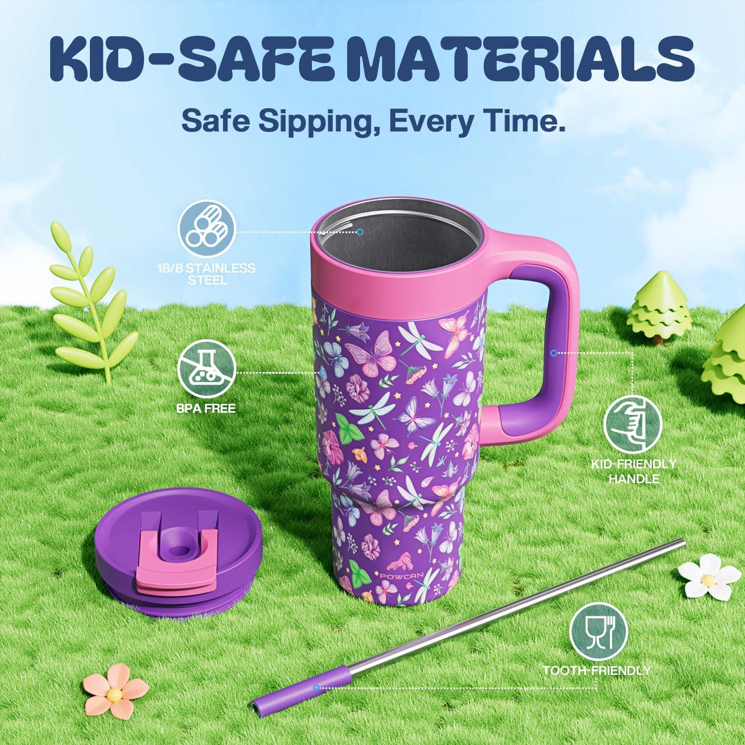 imagePOWCAN 40 oz Tumbler with Handle 2in1 Straw and Sip Lid Leakproof Dishwasher Safe Insulated Stainless Steel Travel Coffee Mug Keeps Cold for 34 Hours Fits in Car Cup Holder AgaveButterfly Field