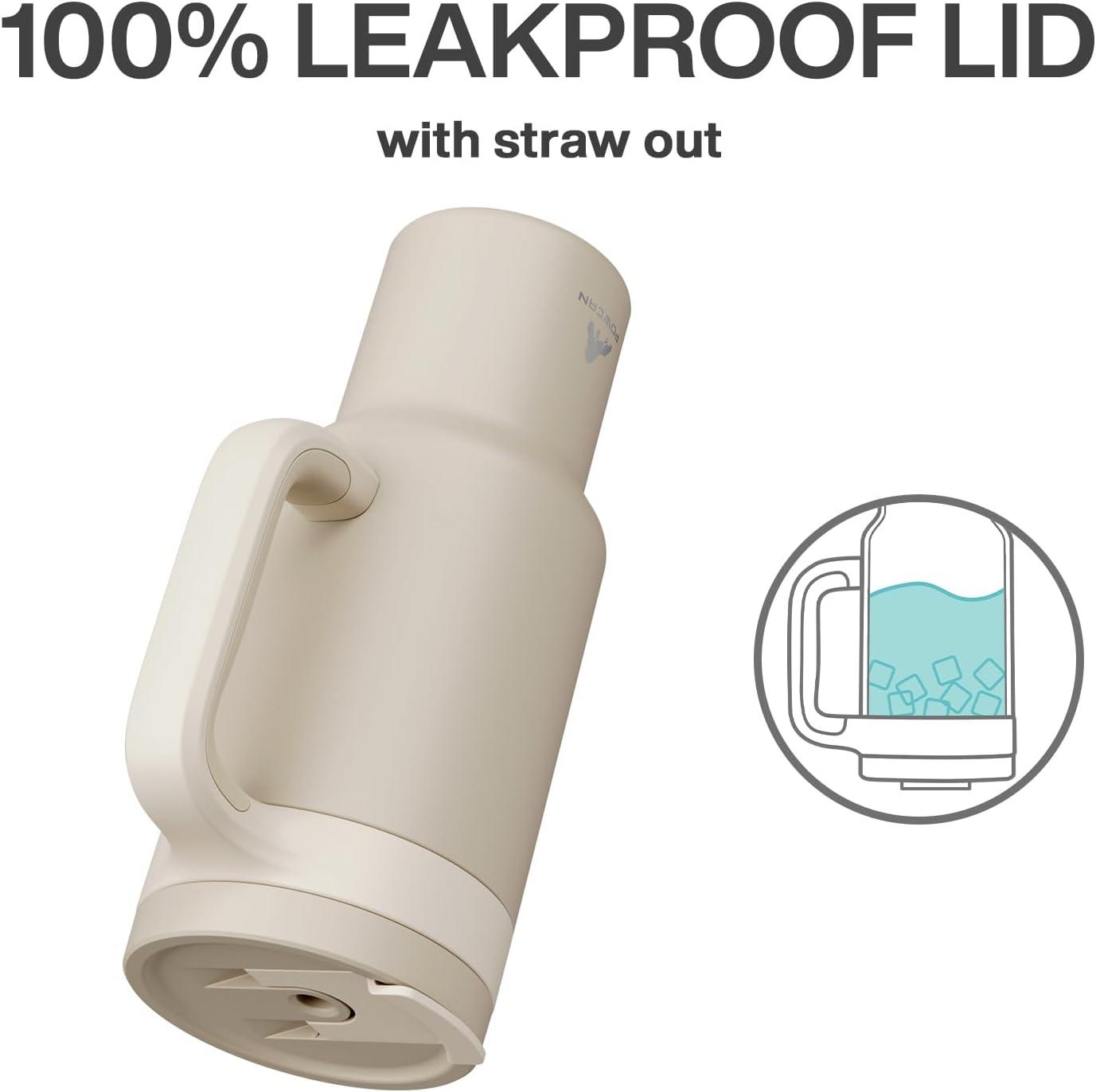 imagePOWCAN 40 oz Tumbler with Handle 2in1 Straw and Sip Lid Leakproof Dishwasher Safe Insulated Stainless Steel Travel Coffee Mug Keeps Cold for 34 Hours Fits in Car Cup Holder AgaveOat