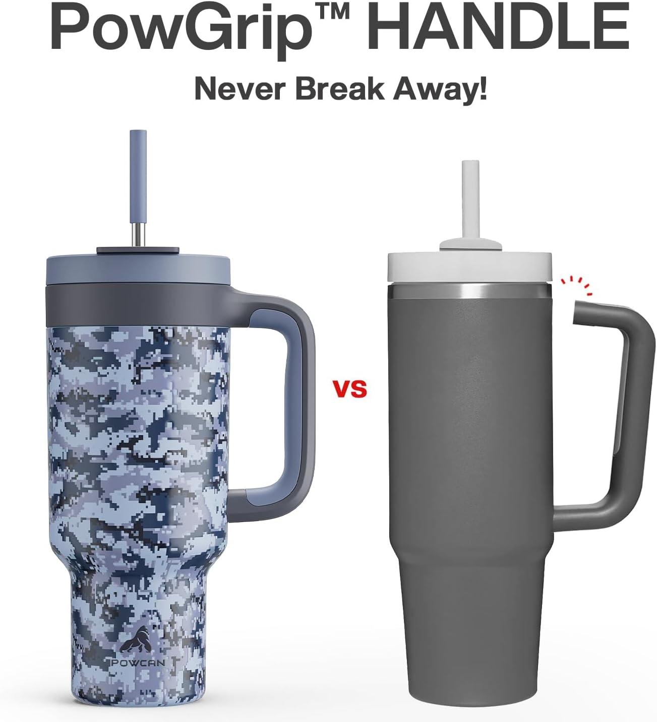 imagePOWCAN 40 oz Tumbler with Handle 2in1 Straw and Sip Lid Leakproof Dishwasher Safe Insulated Stainless Steel Travel Coffee Mug Keeps Cold for 34 Hours Fits in Car Cup Holder AgaveNavy Digital