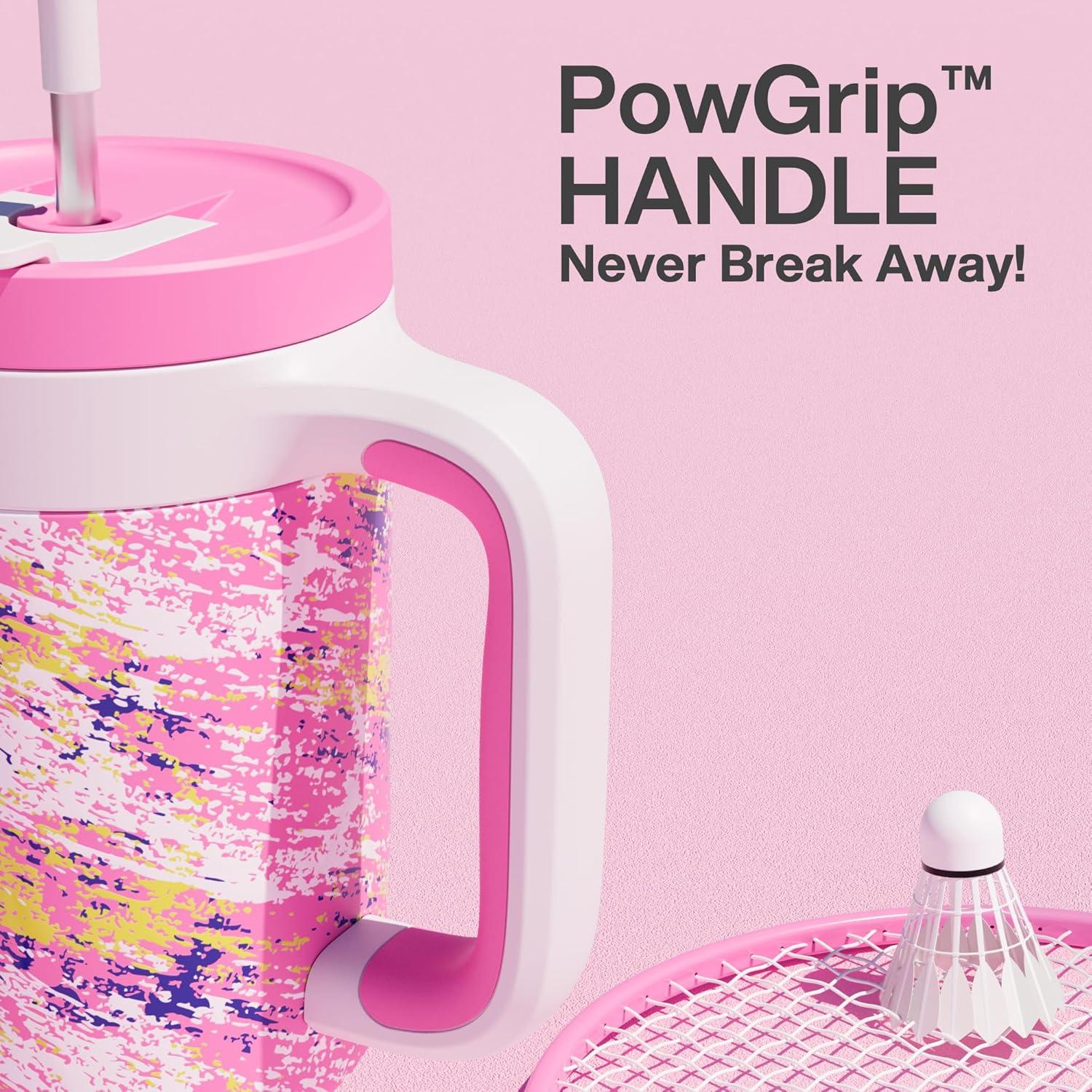 imagePOWCAN 40 oz Tumbler with Handle 2in1 Straw and Sip Lid Leakproof Dishwasher Safe Insulated Stainless Steel Travel Coffee Mug Keeps Cold for 34 Hours Fits in Car Cup Holder AgavePink Ladies