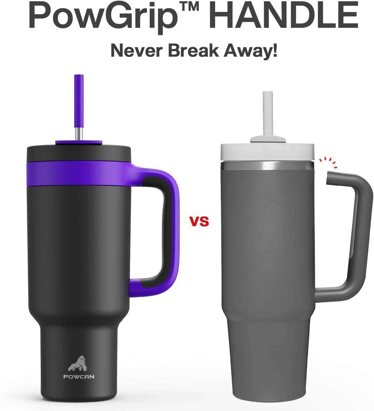 imagePOWCAN 40 oz Tumbler with Handle 2in1 Straw and Sip Lid Leakproof Dishwasher Safe Insulated Stainless Steel Travel Coffee Mug Keeps Cold for 34 Hours Fits in Car Cup Holder AgaveIris