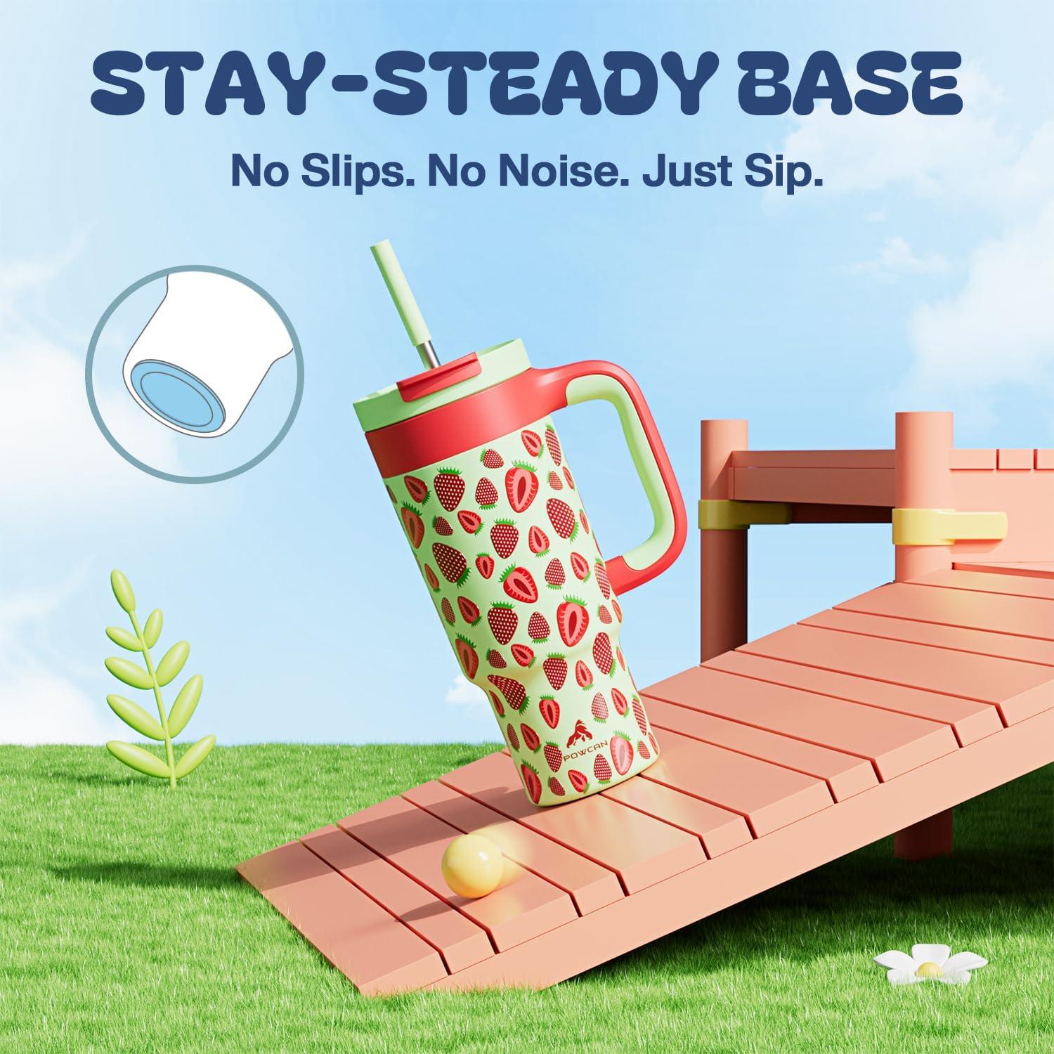 imagePOWCAN 40 oz Tumbler with Handle 2in1 Straw and Sip Lid Leakproof Dishwasher Safe Insulated Stainless Steel Travel Coffee Mug Keeps Cold for 34 Hours Fits in Car Cup Holder AgaveStrawberry Pop