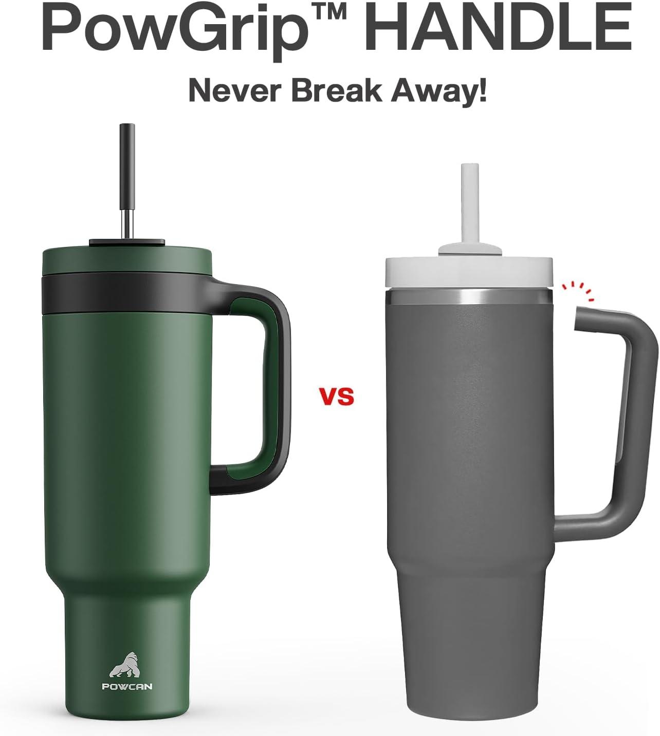 imagePOWCAN 40 oz Tumbler with Handle 2in1 Straw and Sip Lid Leakproof Dishwasher Safe Insulated Stainless Steel Travel Coffee Mug Keeps Cold for 34 Hours Fits in Car Cup Holder AgaveForest