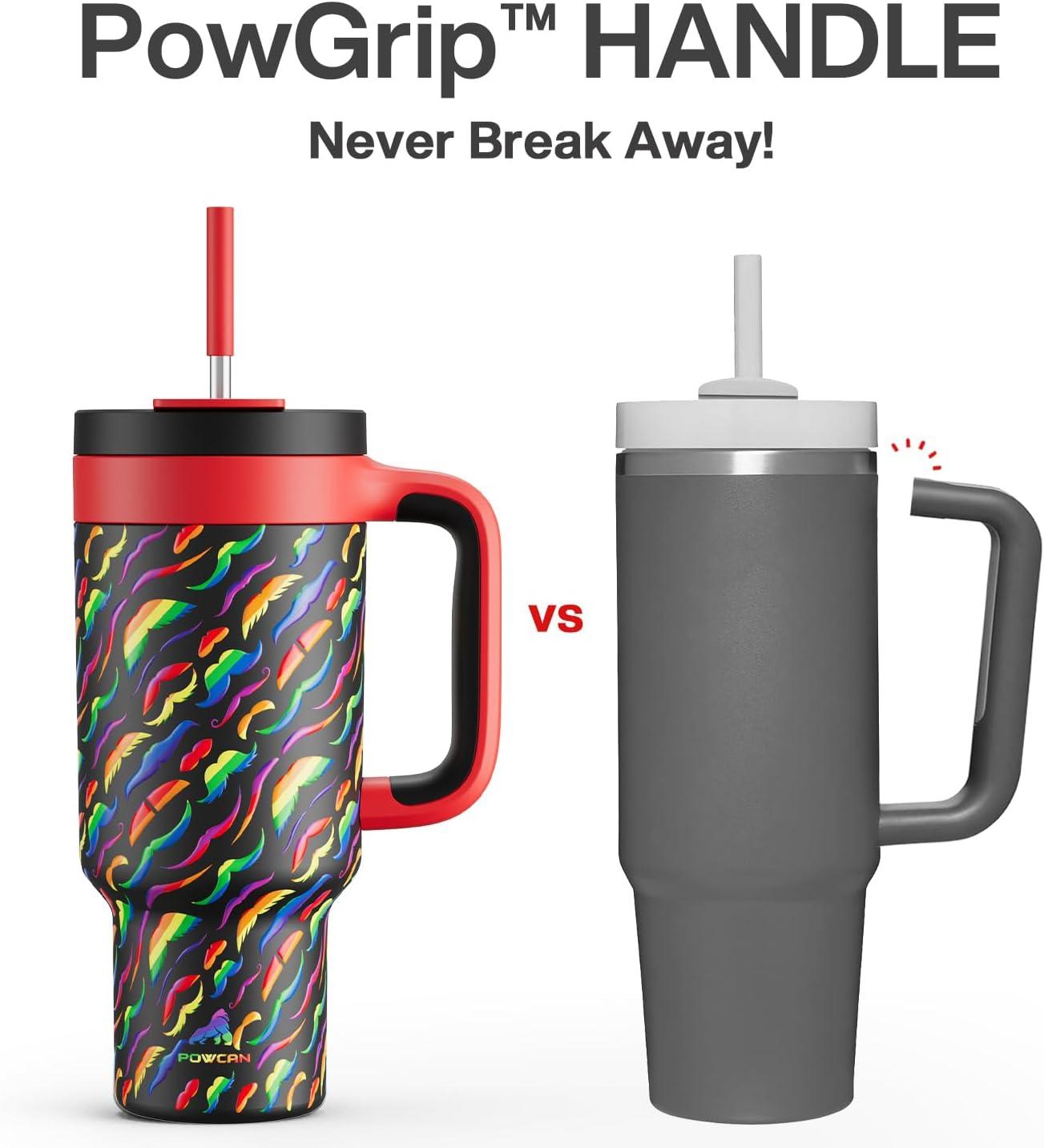 imagePOWCAN 40 oz Tumbler with Handle 2in1 Straw and Sip Lid Leakproof Dishwasher Safe Insulated Stainless Steel Travel Coffee Mug Keeps Cold for 34 Hours Fits in Car Cup Holder AgaveRainbow Whiskers