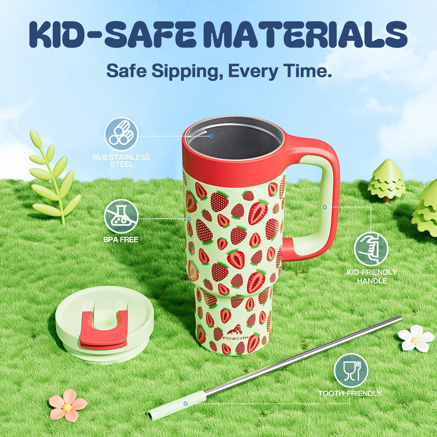 imagePOWCAN 40 oz Tumbler with Handle 2in1 Straw and Sip Lid Leakproof Dishwasher Safe Insulated Stainless Steel Travel Coffee Mug Keeps Cold for 34 Hours Fits in Car Cup Holder AgaveStrawberry Pop