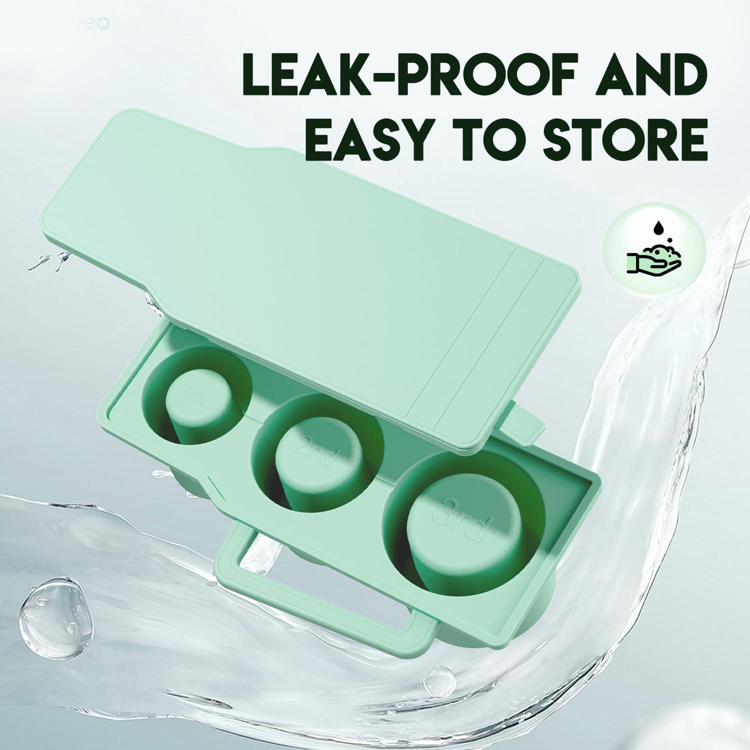 imagePOWCAN Ice Cube Tray Silicone Ice Cube Molds for Stanley 40oz Tumbler Cup 3 Pcs Ring Ice Cube Maker with Lid for Freezer Chilling Drinks Coffee Juice Cocktails Whiskey Dishwasher Safe Green