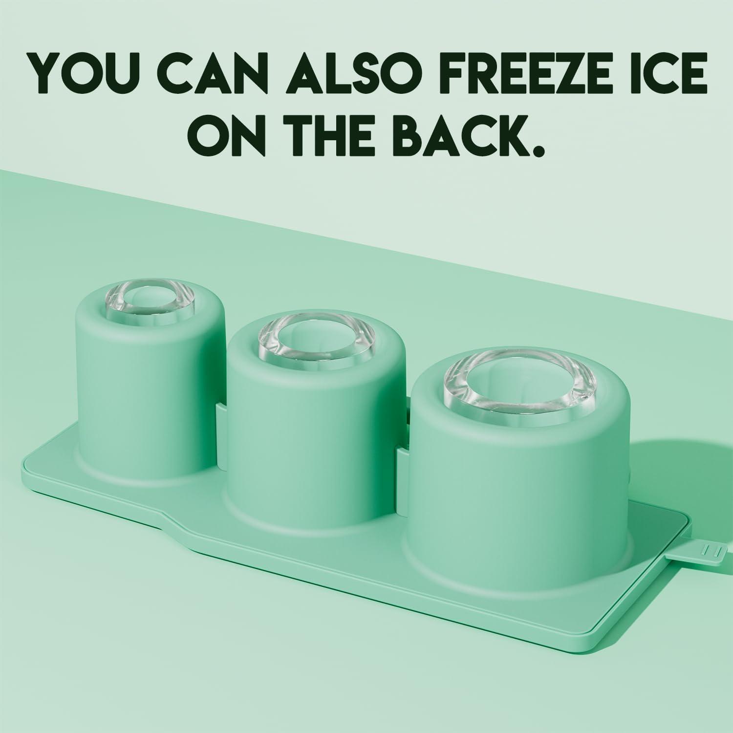 imagePOWCAN Ice Cube Tray Silicone Ice Cube Molds for Stanley 40oz Tumbler Cup 3 Pcs Ring Ice Cube Maker with Lid for Freezer Chilling Drinks Coffee Juice Cocktails Whiskey Dishwasher Safe Green
