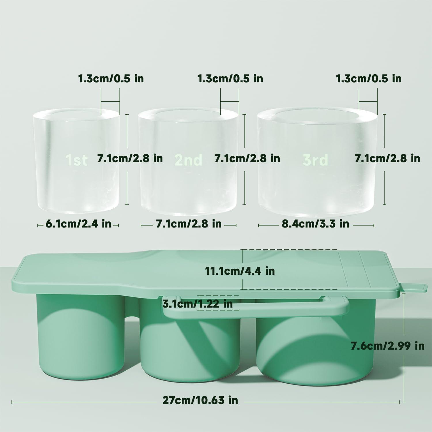 imagePOWCAN Ice Cube Tray Silicone Ice Cube Molds for Stanley 40oz Tumbler Cup 3 Pcs Ring Ice Cube Maker with Lid for Freezer Chilling Drinks Coffee Juice Cocktails Whiskey Dishwasher Safe Green