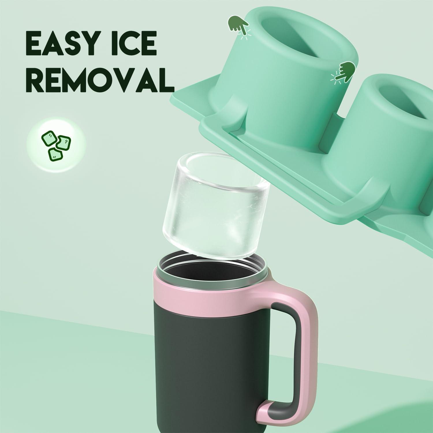imagePOWCAN Ice Cube Tray Silicone Ice Cube Molds for Stanley 40oz Tumbler Cup 3 Pcs Ring Ice Cube Maker with Lid for Freezer Chilling Drinks Coffee Juice Cocktails Whiskey Dishwasher Safe Green