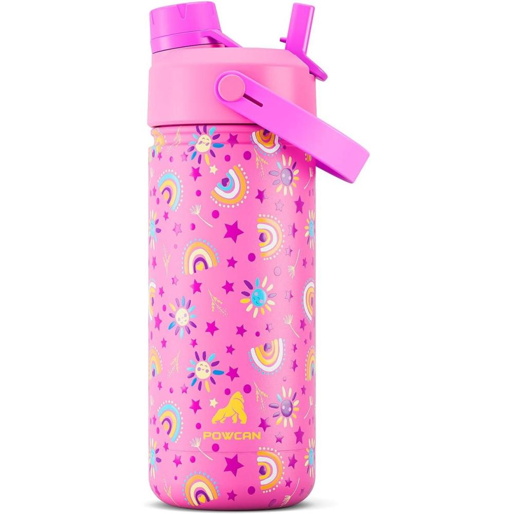 image12 oz Halloween Kids Insulated Water Bottle 2in1 Straw Spout Lid Leakproof BPAFree Keep Cold 24H Stainless Steel Cup for Party School Travel Holiday Gift for Girls Daughters Cotton BooSunny Rainbow