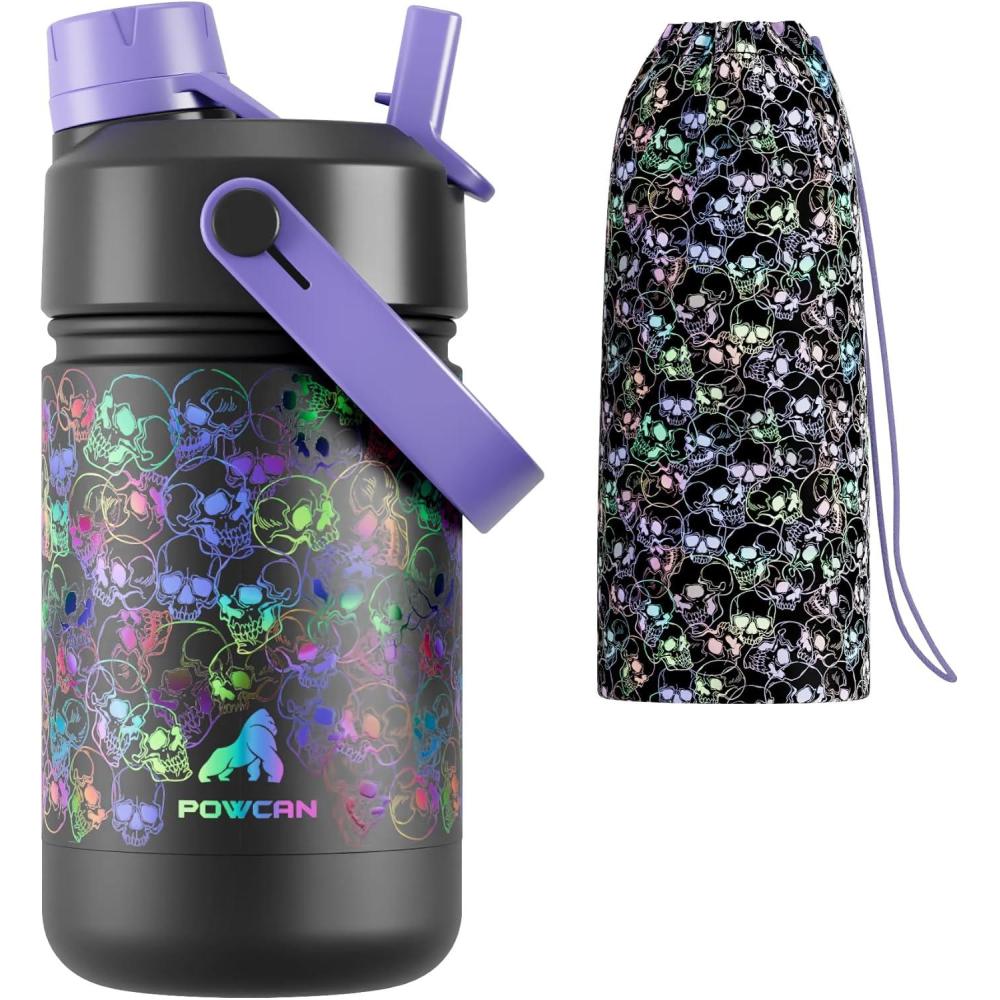 image12 oz Halloween Kids Insulated Water Bottle 2in1 Straw Spout Lid Leakproof BPAFree Keep Cold 24H Stainless Steel Cup for Party School Travel Holiday Gift for Girls Daughters Cotton BooLuminous Souls Full GlowinDark Set