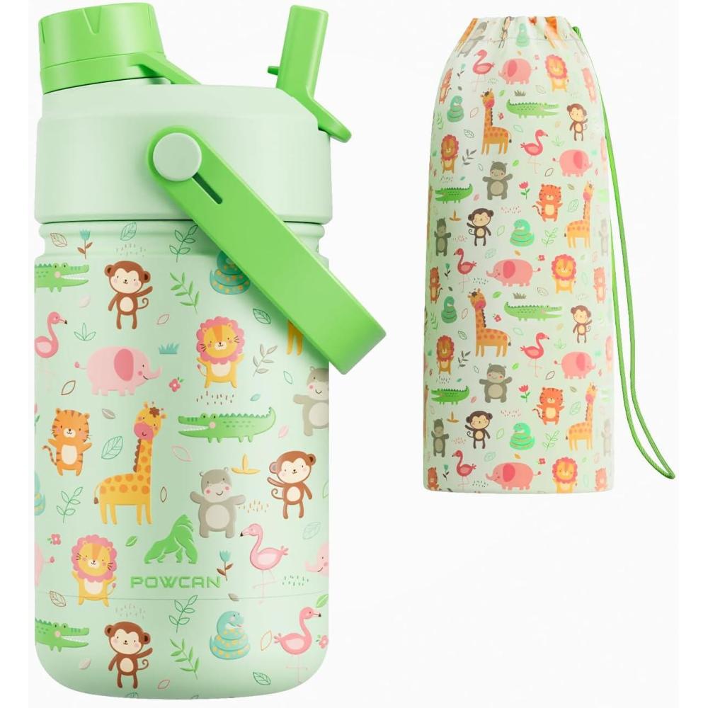 image12 oz Halloween Kids Insulated Water Bottle 2in1 Straw Spout Lid Leakproof BPAFree Keep Cold 24H Stainless Steel Cup for Party School Travel Holiday Gift for Girls Daughters Cotton BooCritter Carnival with Carrier Bag
