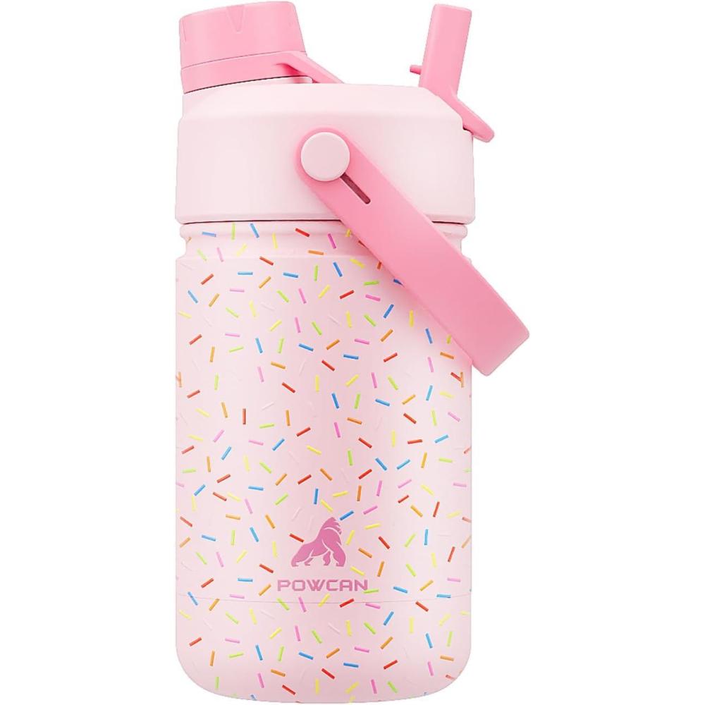 image12 oz Halloween Kids Insulated Water Bottle 2in1 Straw Spout Lid Leakproof BPAFree Keep Cold 24H Stainless Steel Cup for Party School Travel Holiday Gift for Girls Daughters Cotton BooPink Confetti