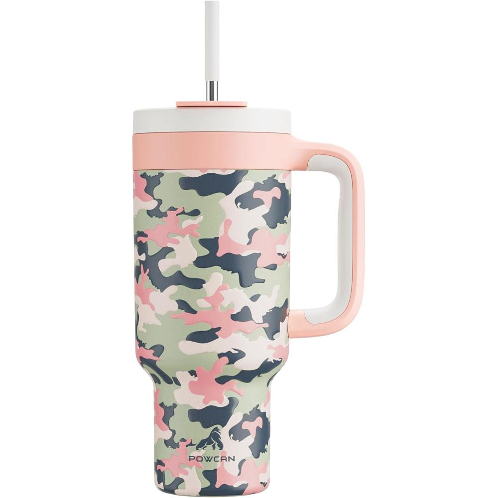 image40 oz Camo Tumbler with Handle 2in1 Straw and Sip Lid Leakproof Dishwasher Safe Insulated Stainless Steel Travel Coffee Mug Keeps Cold for 34 Hours Fits in Car Cup Holder Navy DigitalRose Dappled