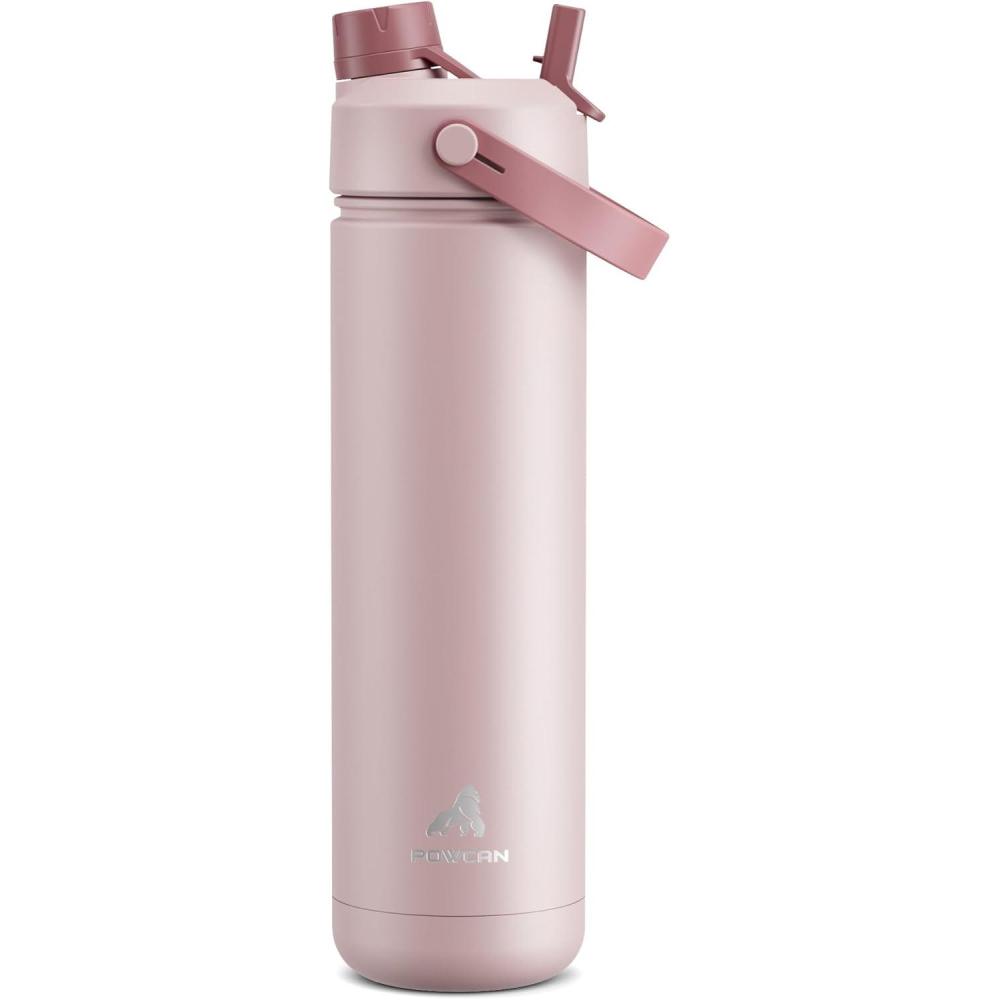 imagePOWCAN 26 oz Insulated Water Bottle with 2in1 Straw and Spout Lid Keep Cold 24H LeakProof Fits in Car Cup Holder Stainless Steel Water Bottle for Sports Travel and School Cotton CandyDried Rose